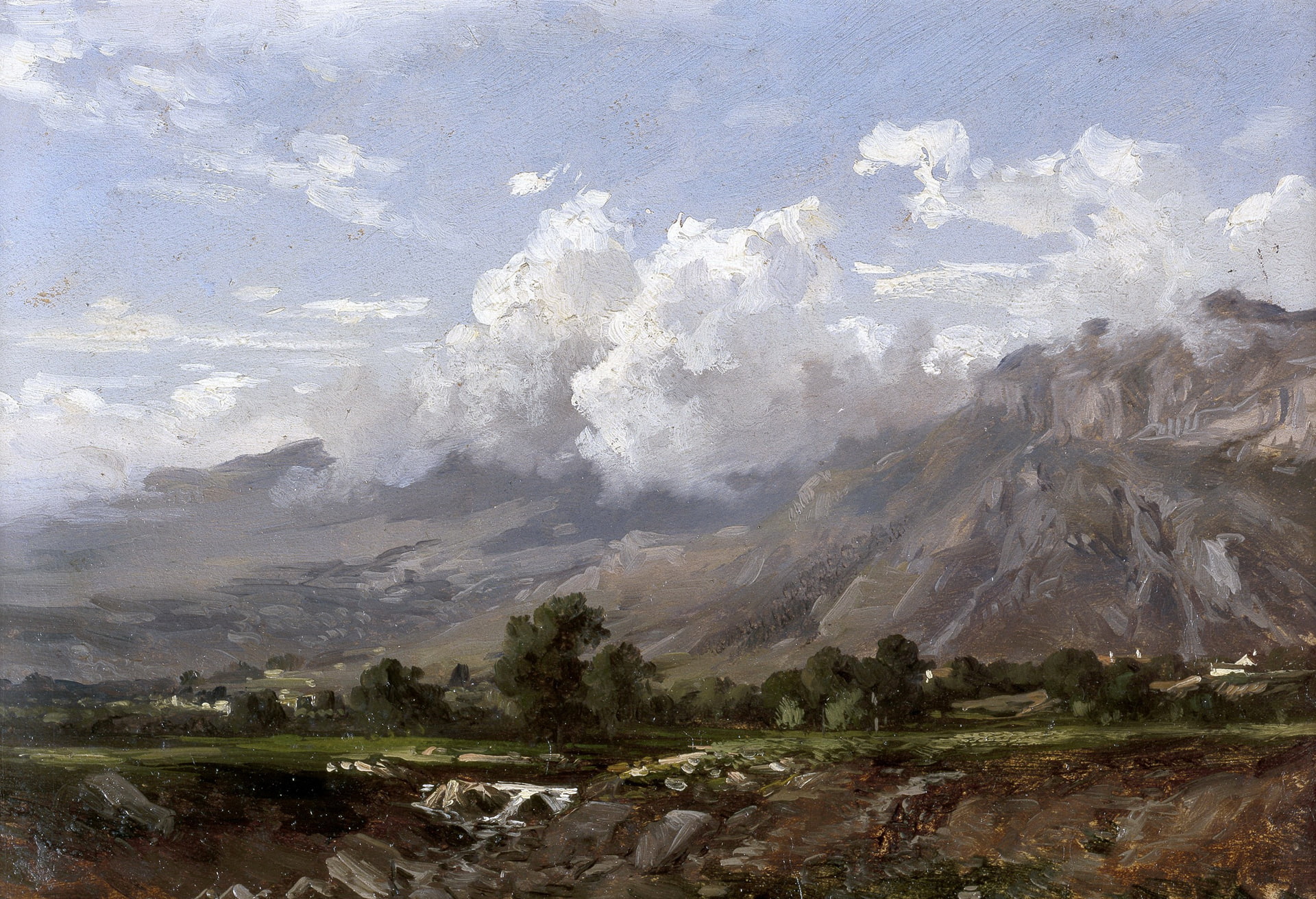 nature, Carlos de Haes, Mountain Landscape, clouds, picture, 1080P, HD Wallpaper