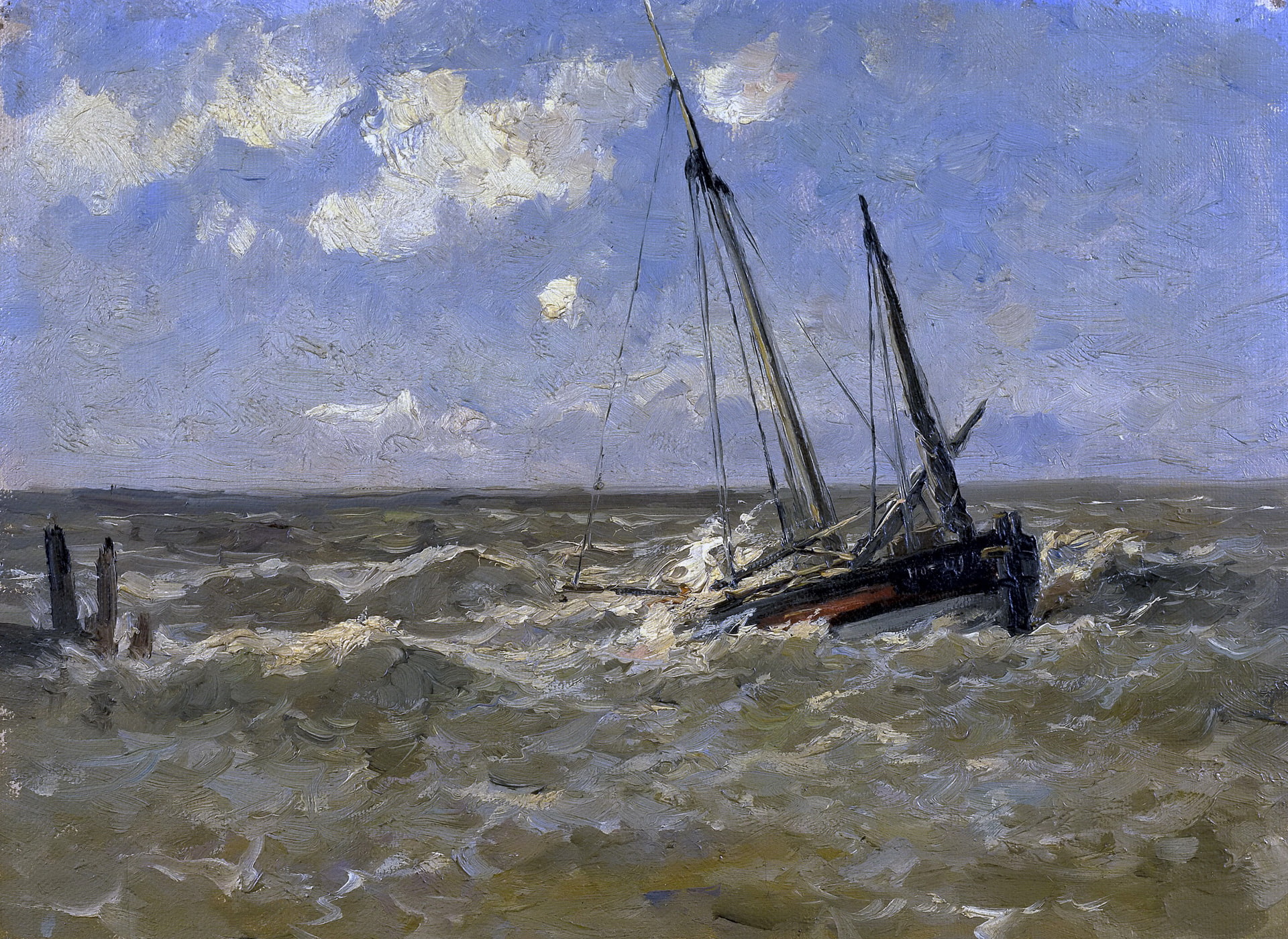 1080P, seascape, ship, The sea in Normandy, Carlos de Haes, picture, HD Wallpaper