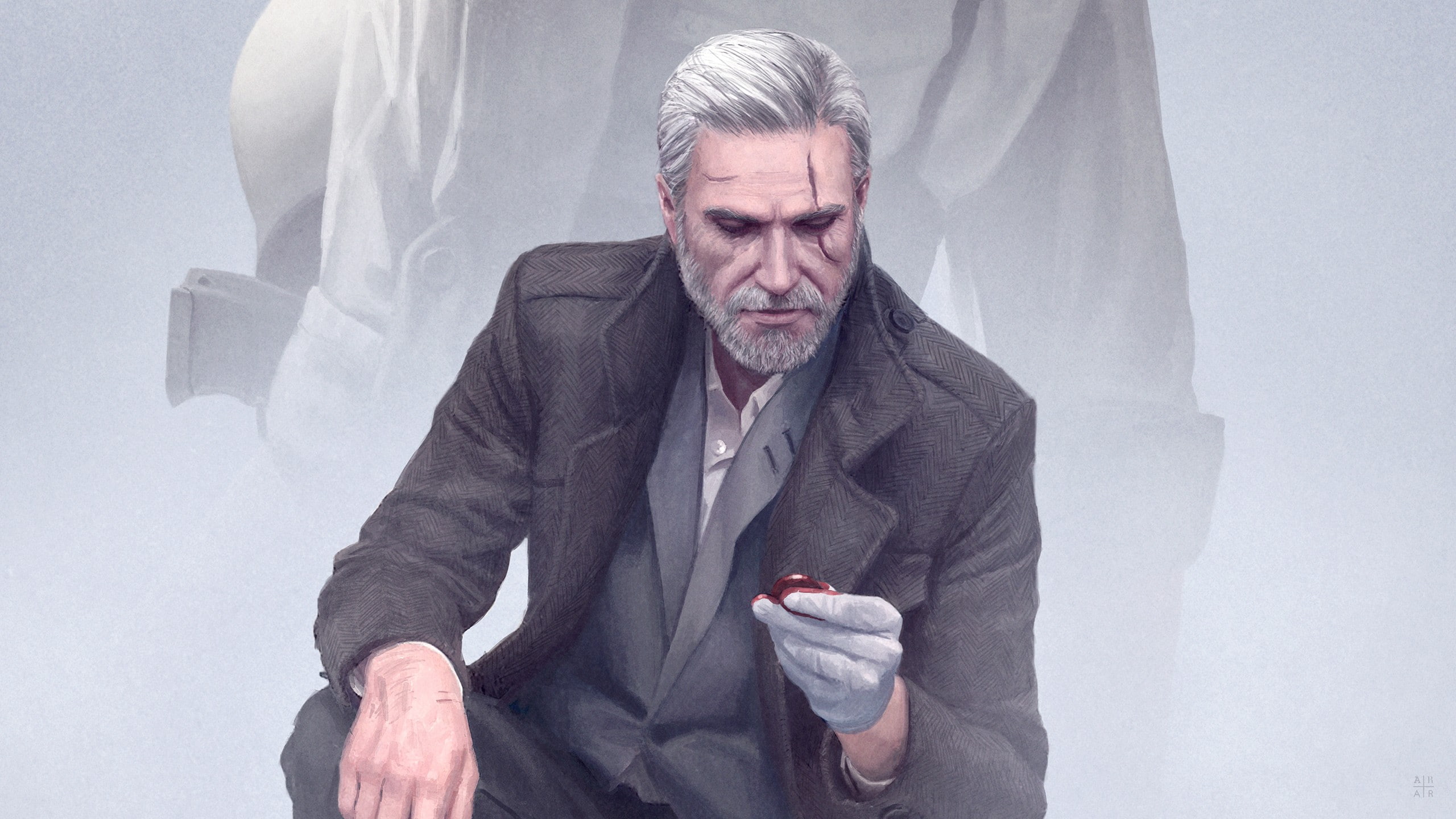 artwork, 2K, Geralt of Rivia, noir, The Witcher 3: Wild Hunt, digital art, The Witcher, HD Wallpaper