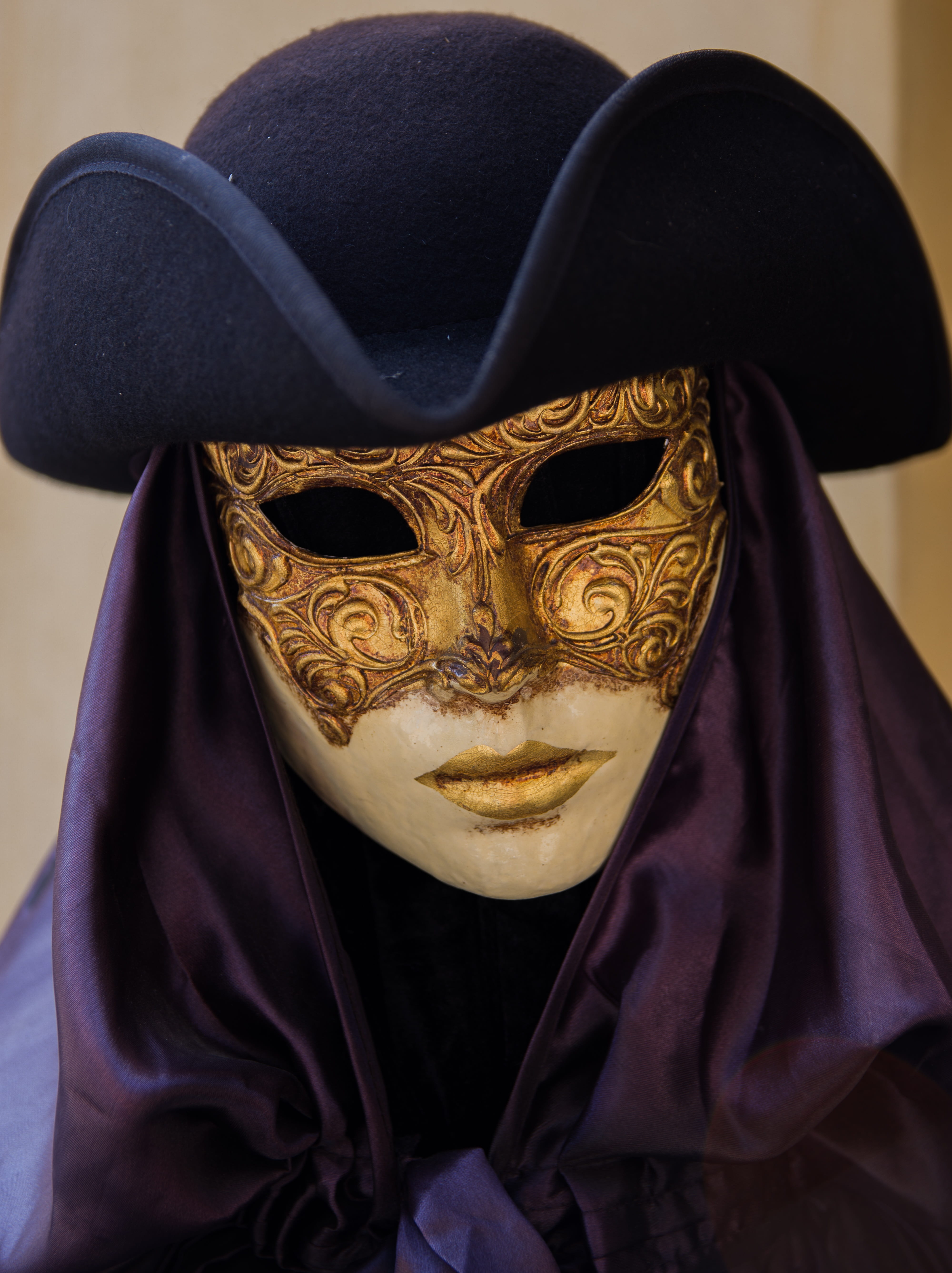 venice, carnival, disguise, fabric, mask, dress up, close-up, figure, headwear, gold, carnival - celebration event, obscured face, headshot, front view, Phone HD Wallpaper