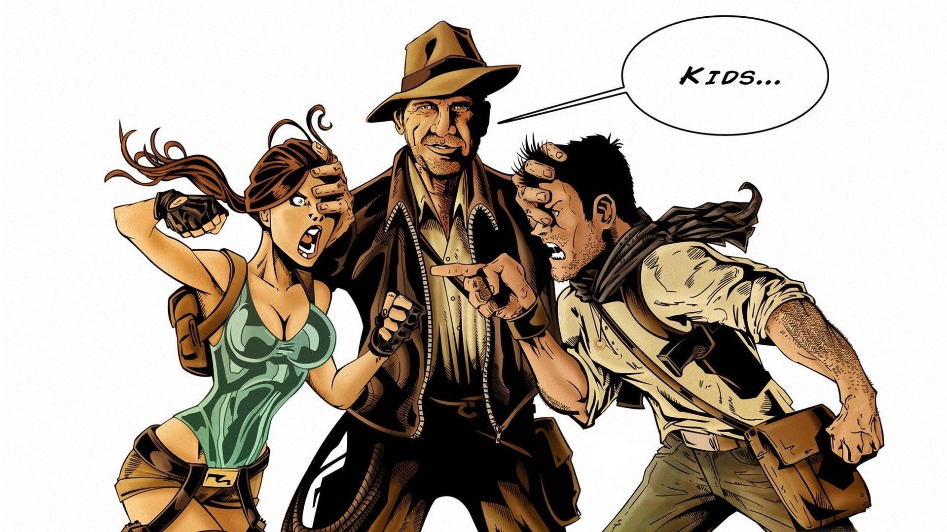 uncharted, Indiana Jones, Lara Croft, 1080P, humor, Tomb Raider, HD Wallpaper
