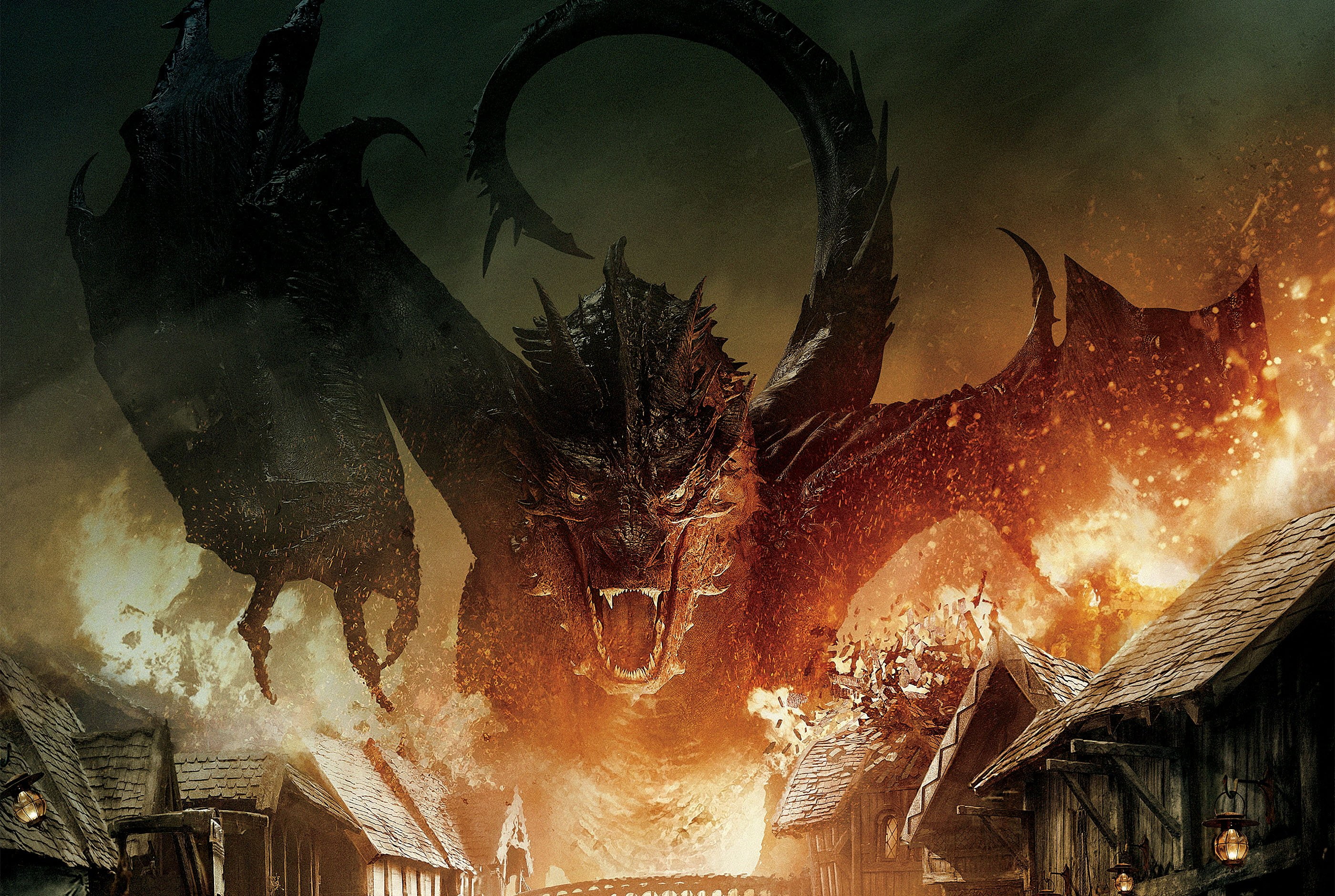 laketown, attacks, battle, 2K, the, armies, smaug, five, hobbit, HD Wallpaper