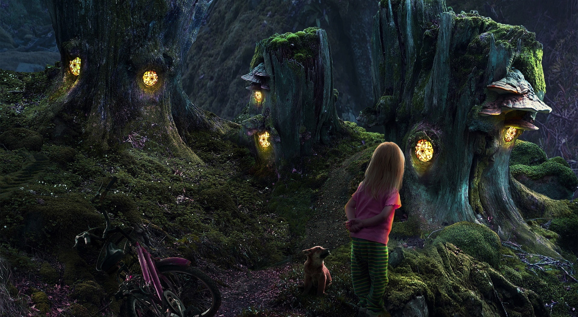 Fairy, Houses, Tree, Fantasy, 1080P, Artistic, HD Wallpaper