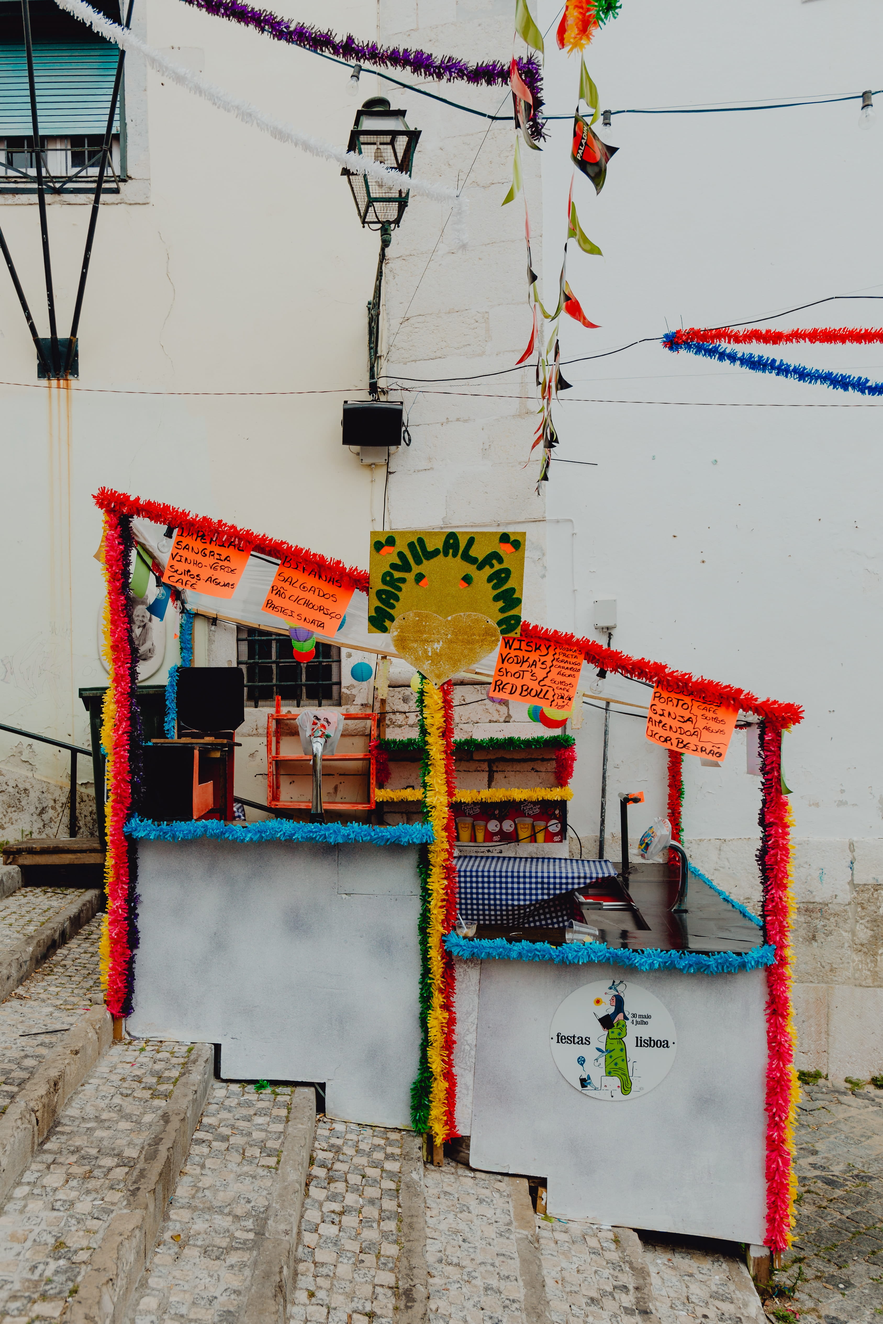 decorations, colorful, feast, building, travel, alfama, religion, streets, creativity, decorated, Saint Anthony, low angle view, decoration, outdoors, downtown, Phone HD Wallpaper