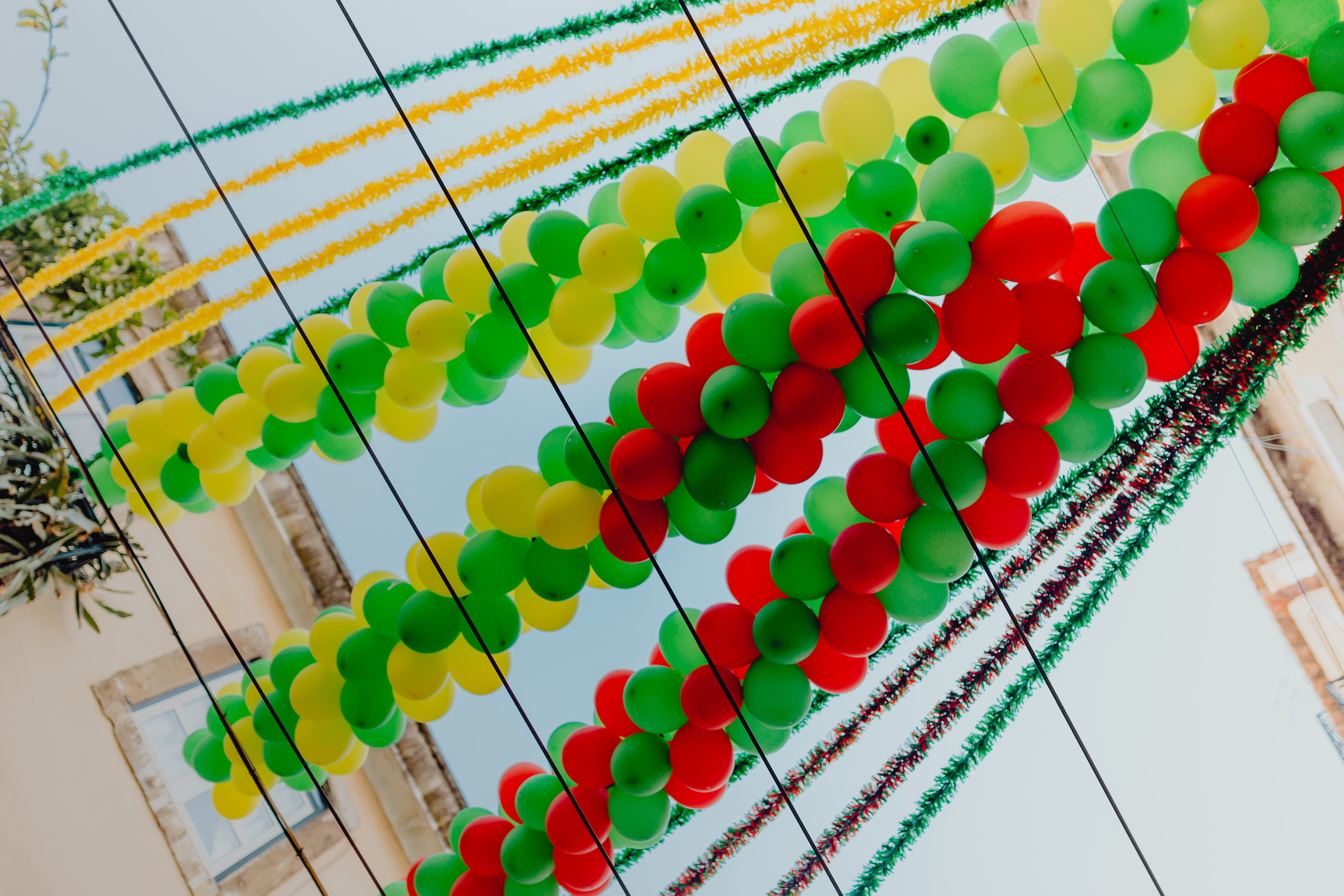decoration, june, creativity, happy, multi colored, no people, decorations, built structure, sunlight, hanging, variation, lisbon, anthony, large group of objects, HD Wallpaper
