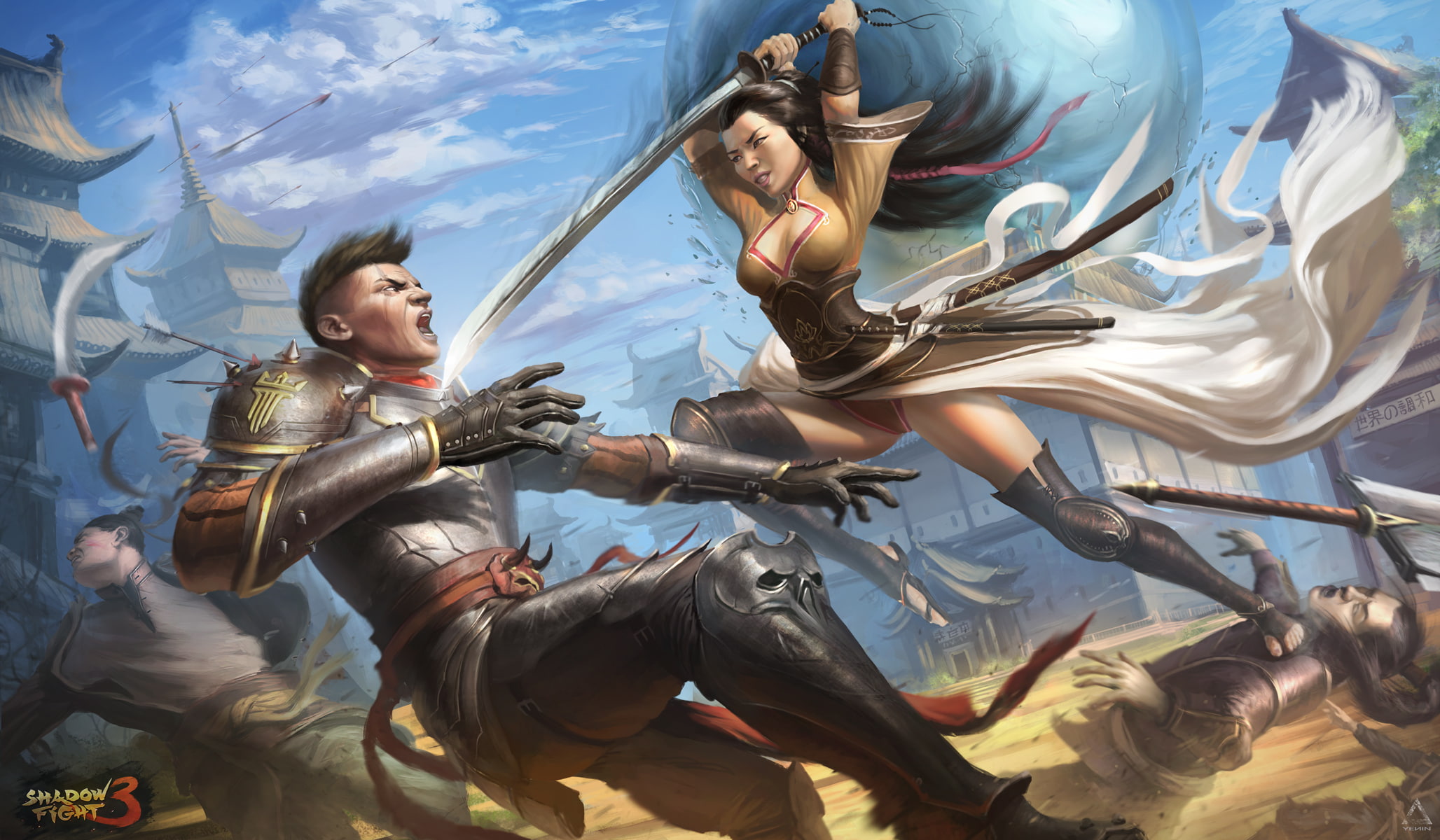 art, weapons, the game, girl, guy, Shadow fight 3, armor, 1080P, HD Wallpaper