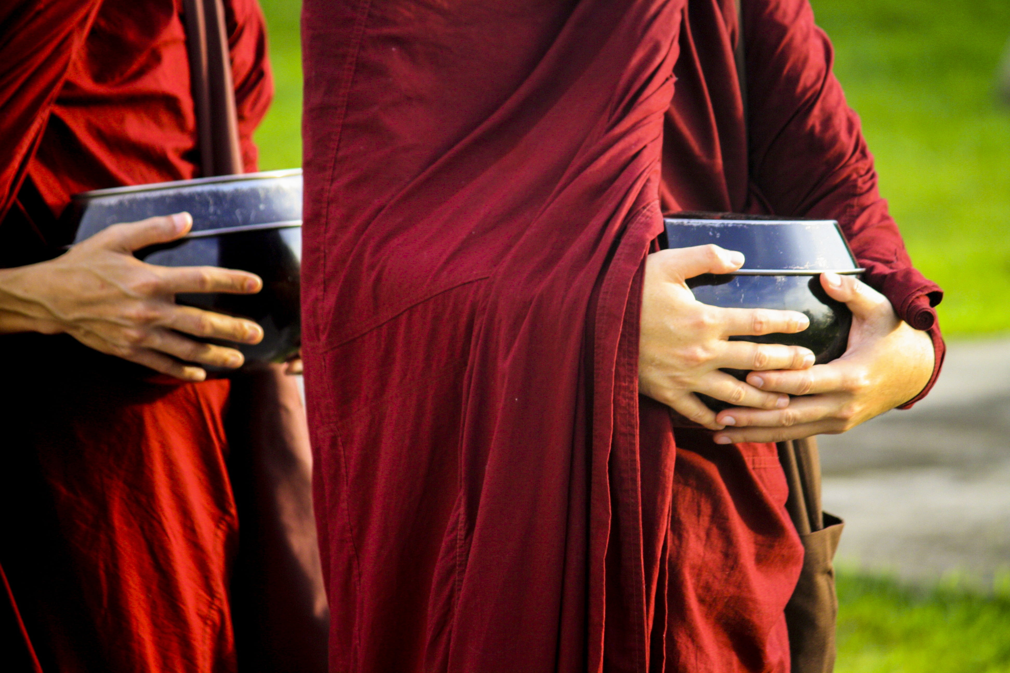 alms-round, midsection, theravada monks, buddhist, refreshment, black, people, tea cup, adult, 4K, outdoors, wearing, pindapata, focus on foreground, pindacara, HD Wallpaper