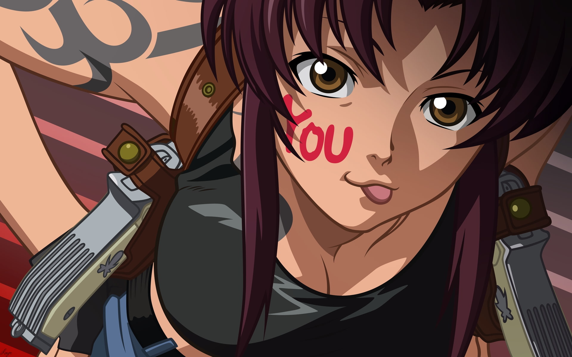 lagoon, hd, black, art, x, 1080P, anime, hot, Black Lagoon, Revy, qipao, HD Wallpaper