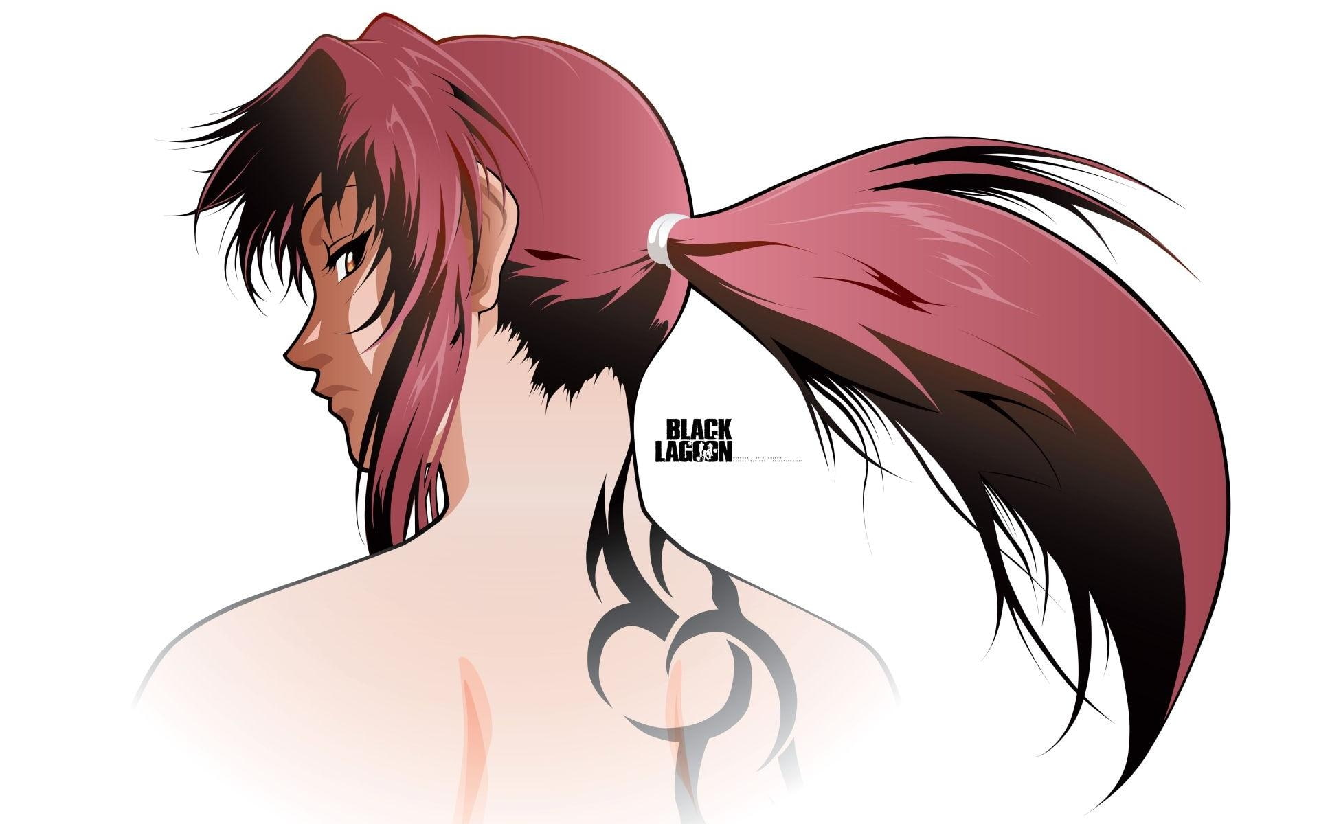 Black Lagoon, black, girls, anime, hd, 1080P, art, Revy, tattoos, x, lagoon, HD Wallpaper
