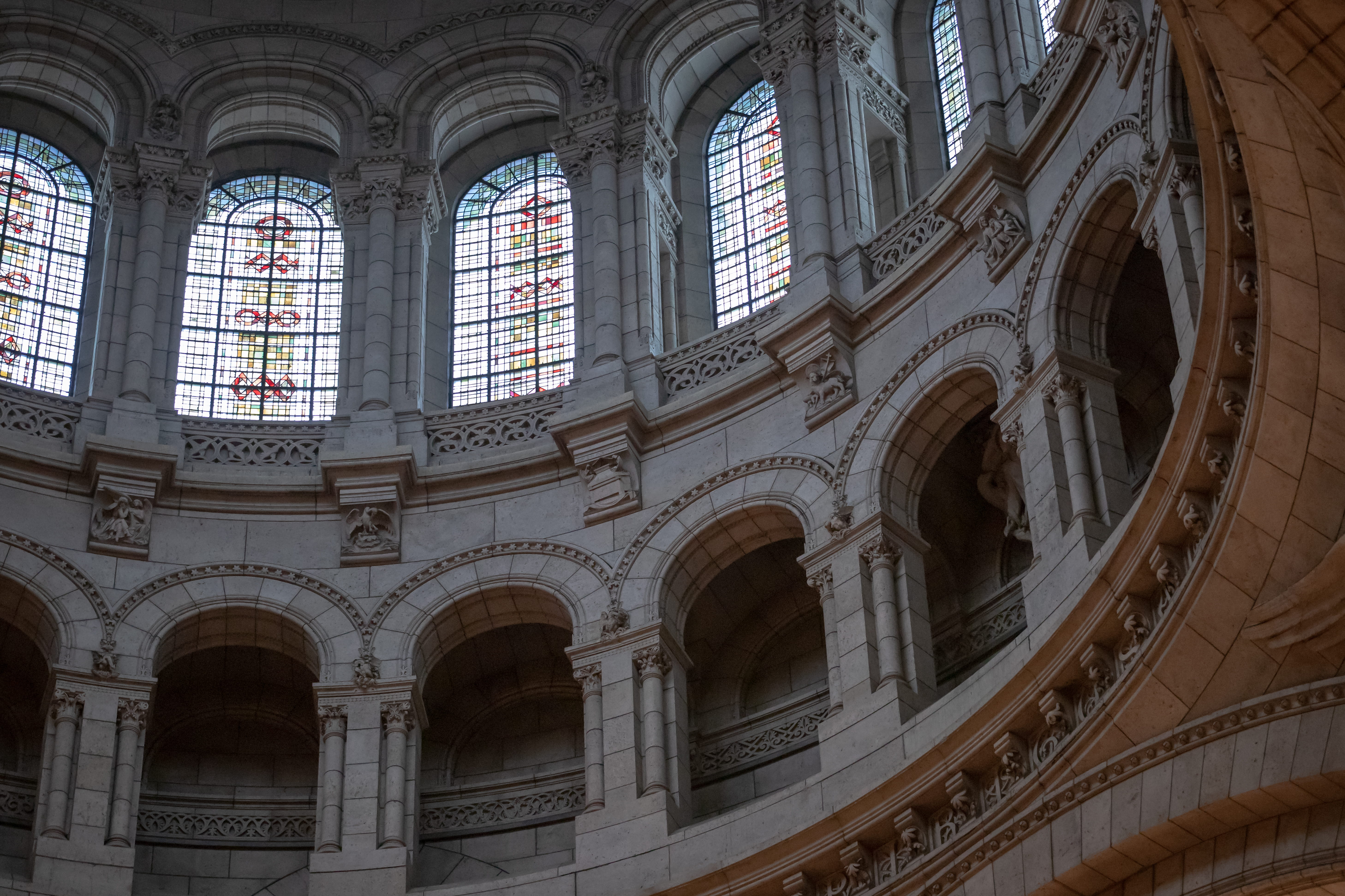 ceiling, sacre coeur basilica, walls, church, chapel, brown, arch, built structure, architecture, 5K, skylight, gothic, france, monestary, travel destinations, HD Wallpaper