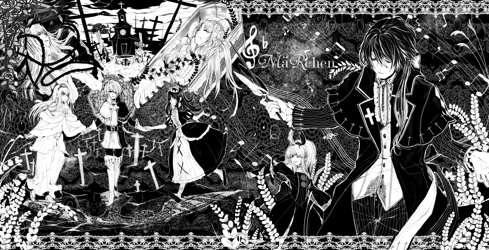 nun, schneewittchen, monochrome, elisabeth, von, erotatsu, horizon, wettin, tettere, 1080P, friedhof, elyse, marchen, sound, dornroschen, HD Wallpaper
