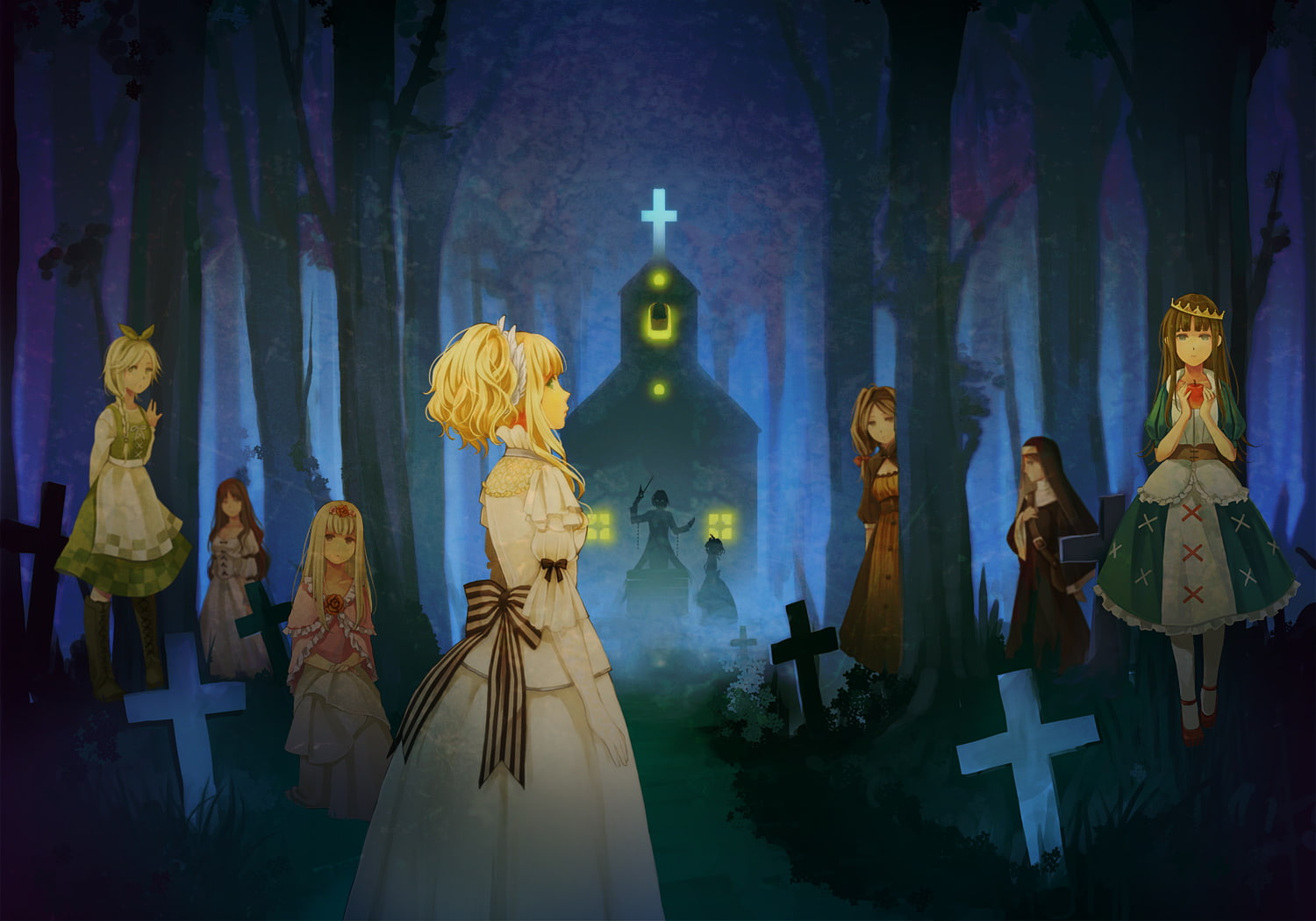 schneewittchen, me in, sound, idoko, dornroschen, elyse, night, dress, horizon, long, apple, hair, nun, crown, tree, riku, buranko, marchen, 720P, HD Wallpaper