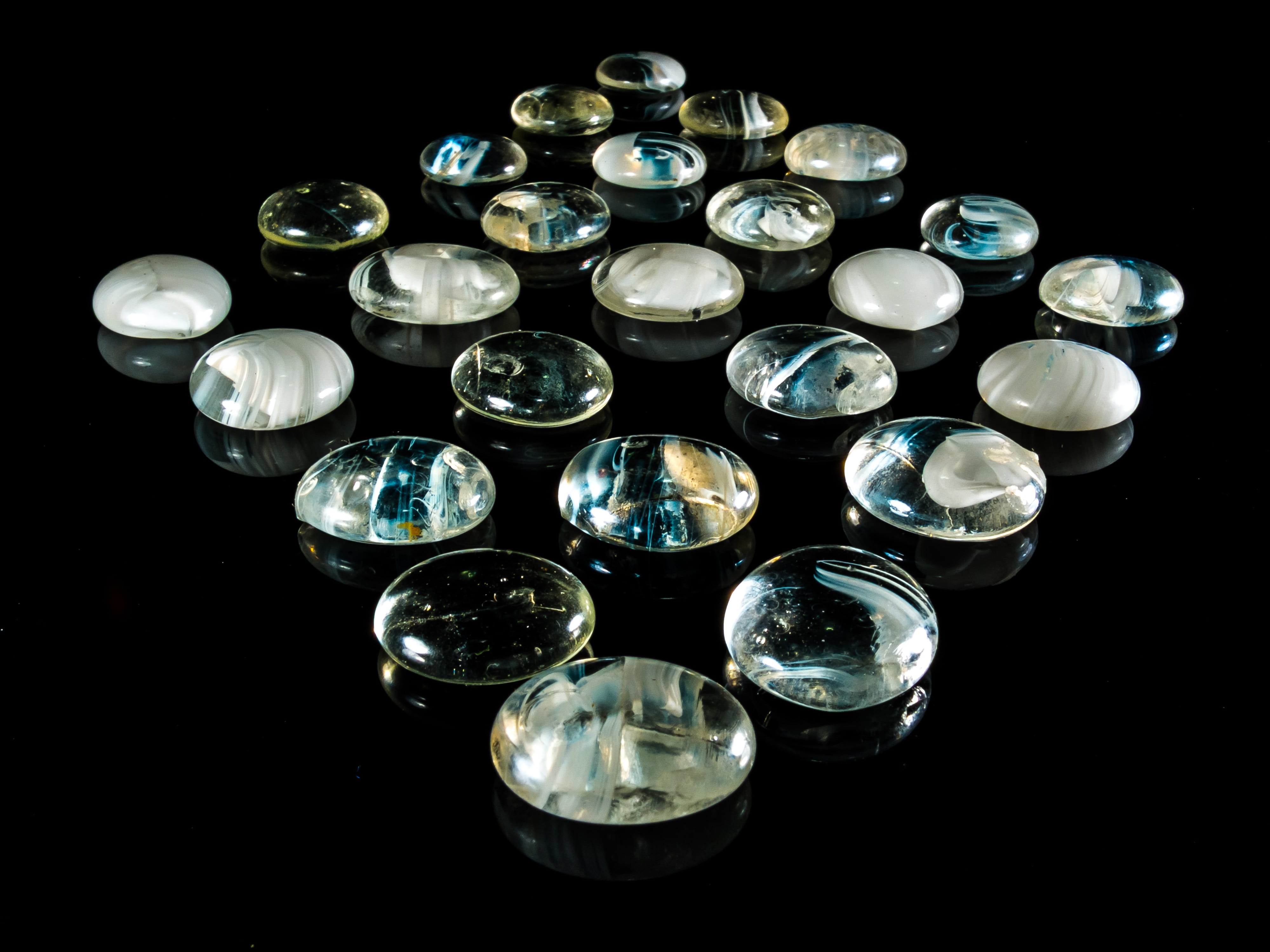 jewellery, day, large group of objects, arrangement, glass art, pattern, shape, illuminated, black Background, reflection, Semi Precious Stones, black Color, HD Wallpaper