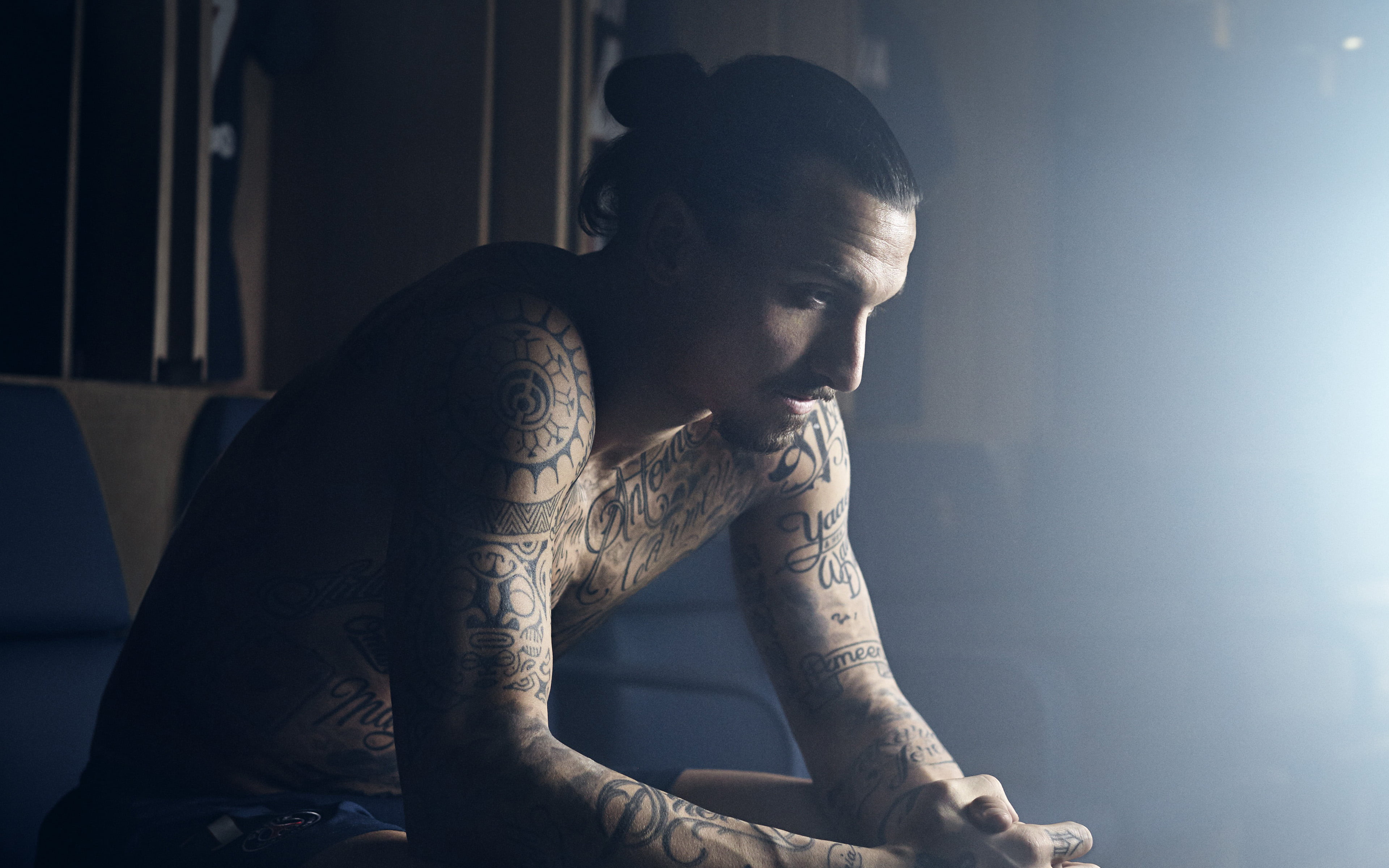 facial hair, sports, individuality, tank top, human body part, art and craft, young adult, one person, men, soccer, zlatan, looking, tattoo, ibrahimovic, HD Wallpaper