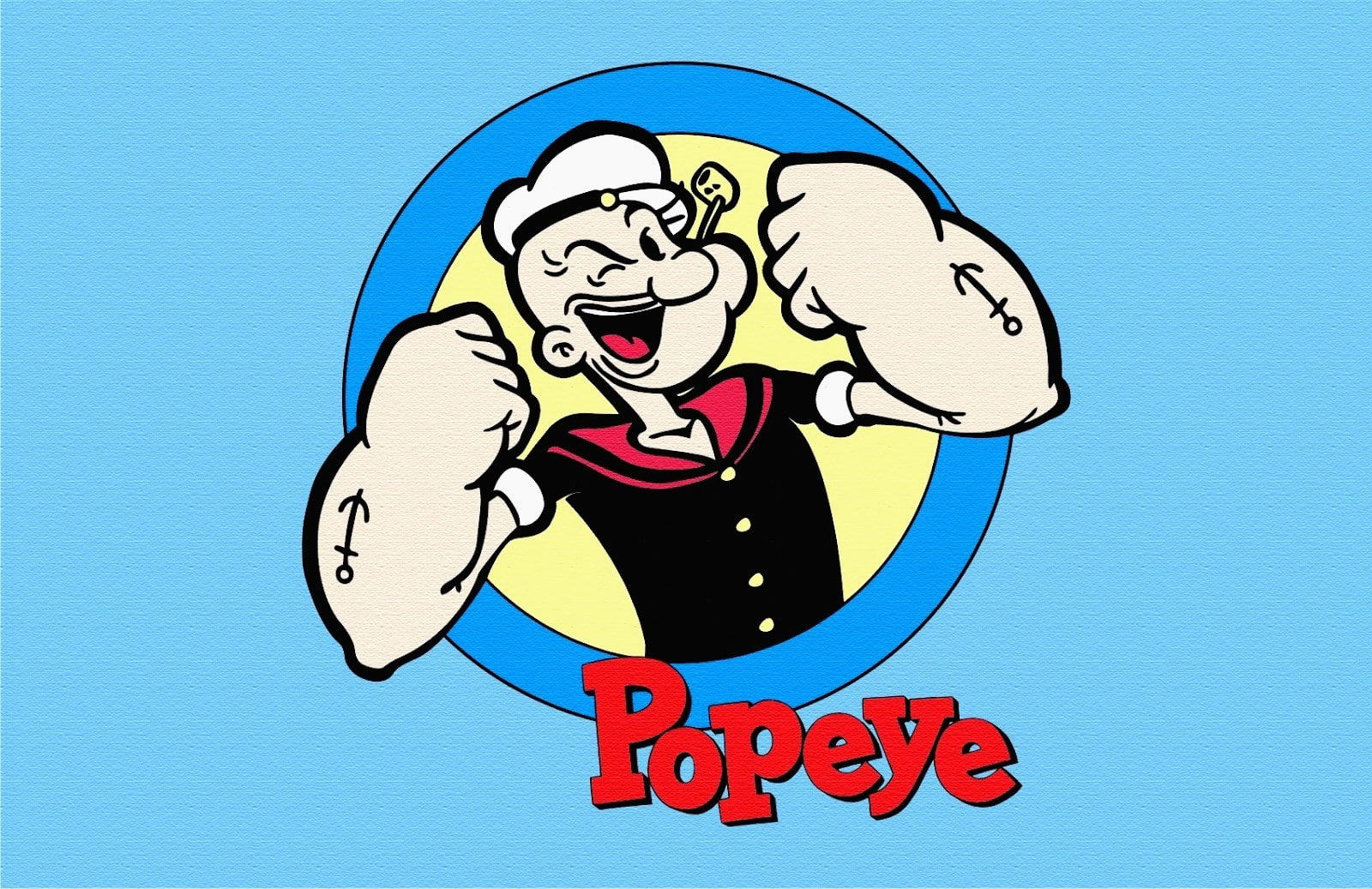 cartoon, text, human representation, colored background, sign, art and craft, emotion, representation, adult, blue, fun, popeye, communication, red, one person, HD Wallpaper