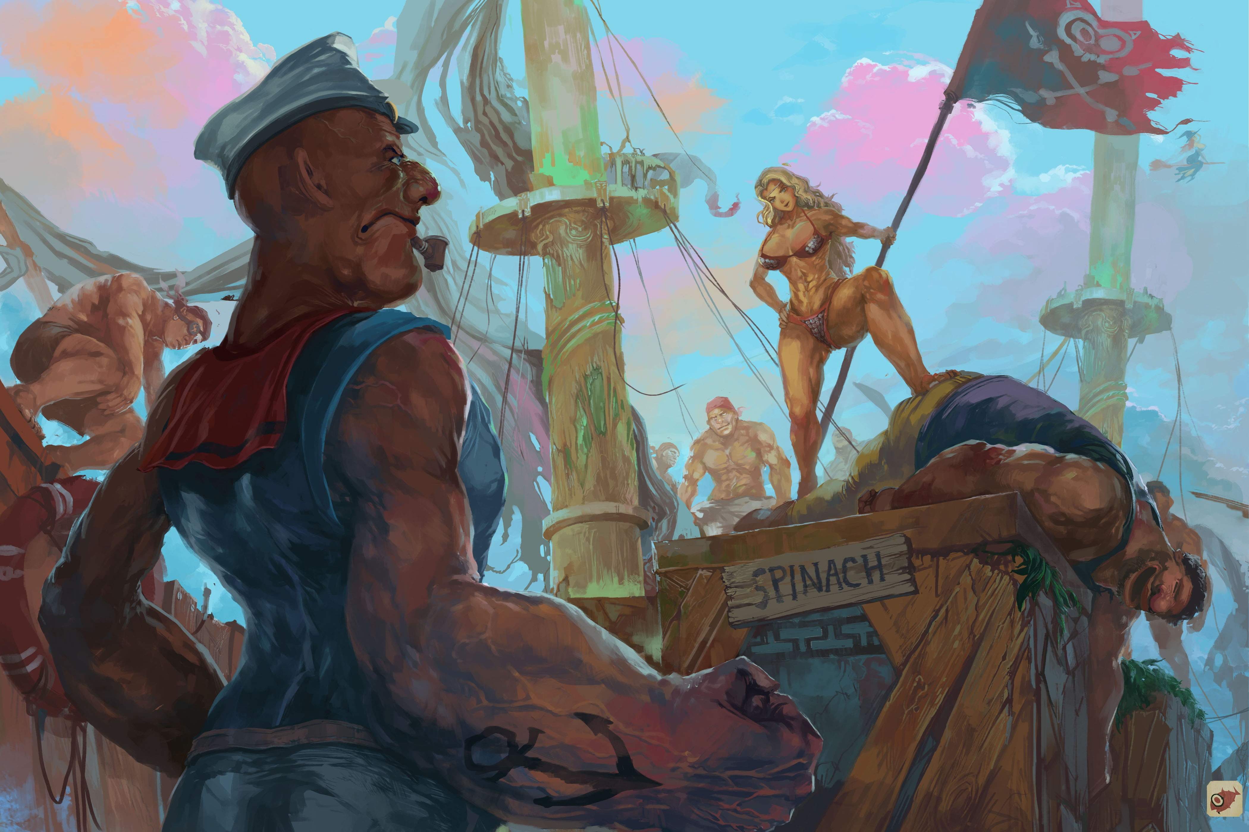 crossover, Popeye, Dragons Crown, Amazon, 4K, art, HD Wallpaper