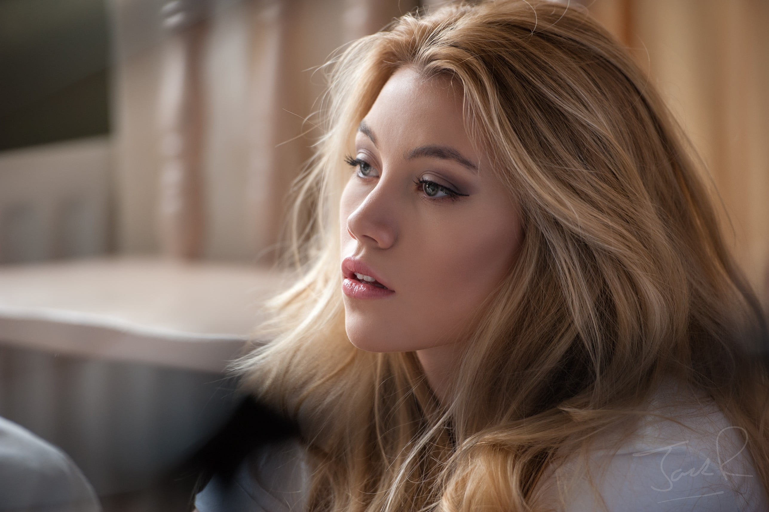 blond hair, Jack Russell, young women, face, hairstyle, young adult, looking away, contemplation, close-up, long hair, one person, beauty, beautiful people, HD Wallpaper
