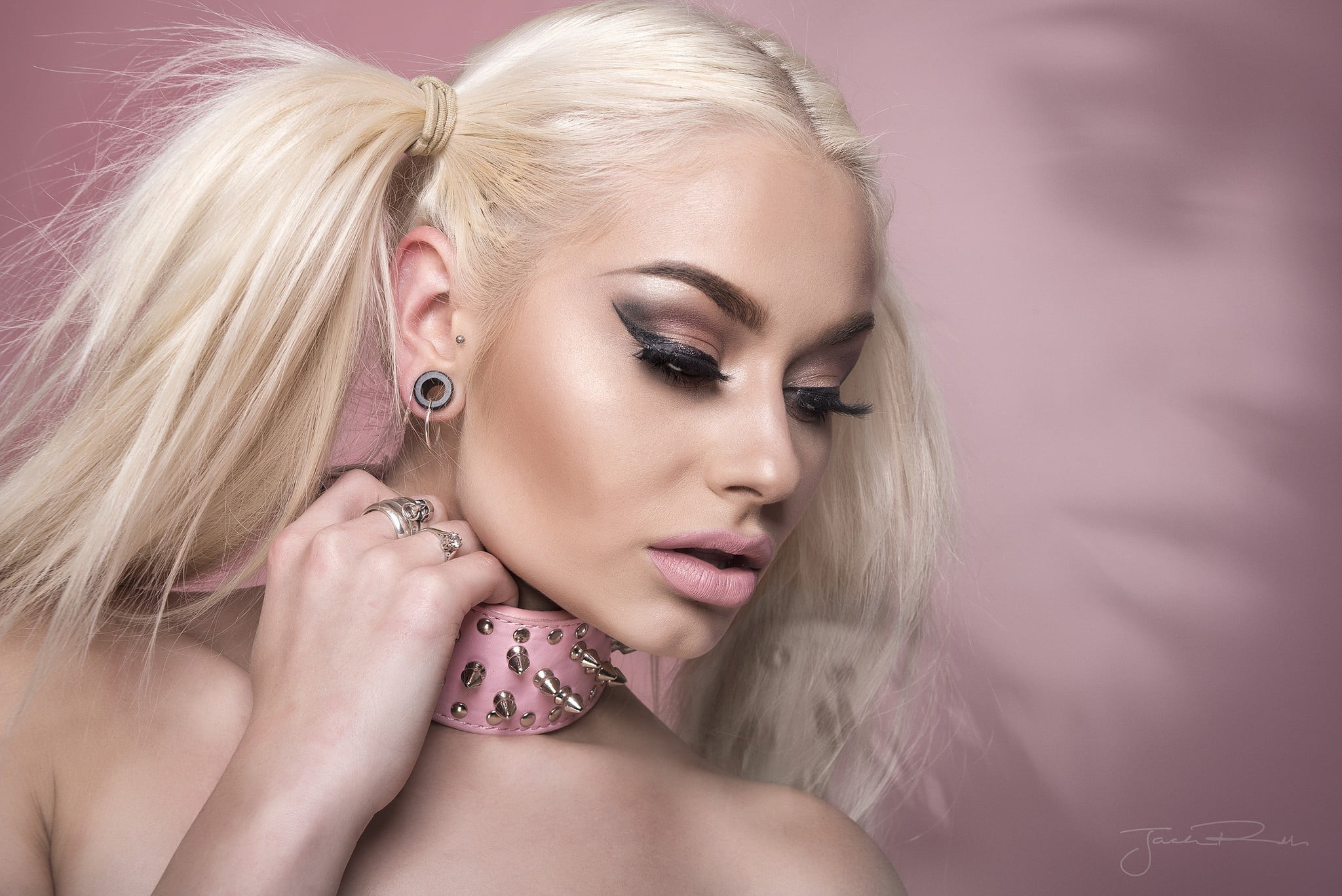 1080P, face, fashion model, human face, human body part, pink, beautiful people, women, beautiful woman, portrait, young adult, Jack Russell, fashion, HD Wallpaper