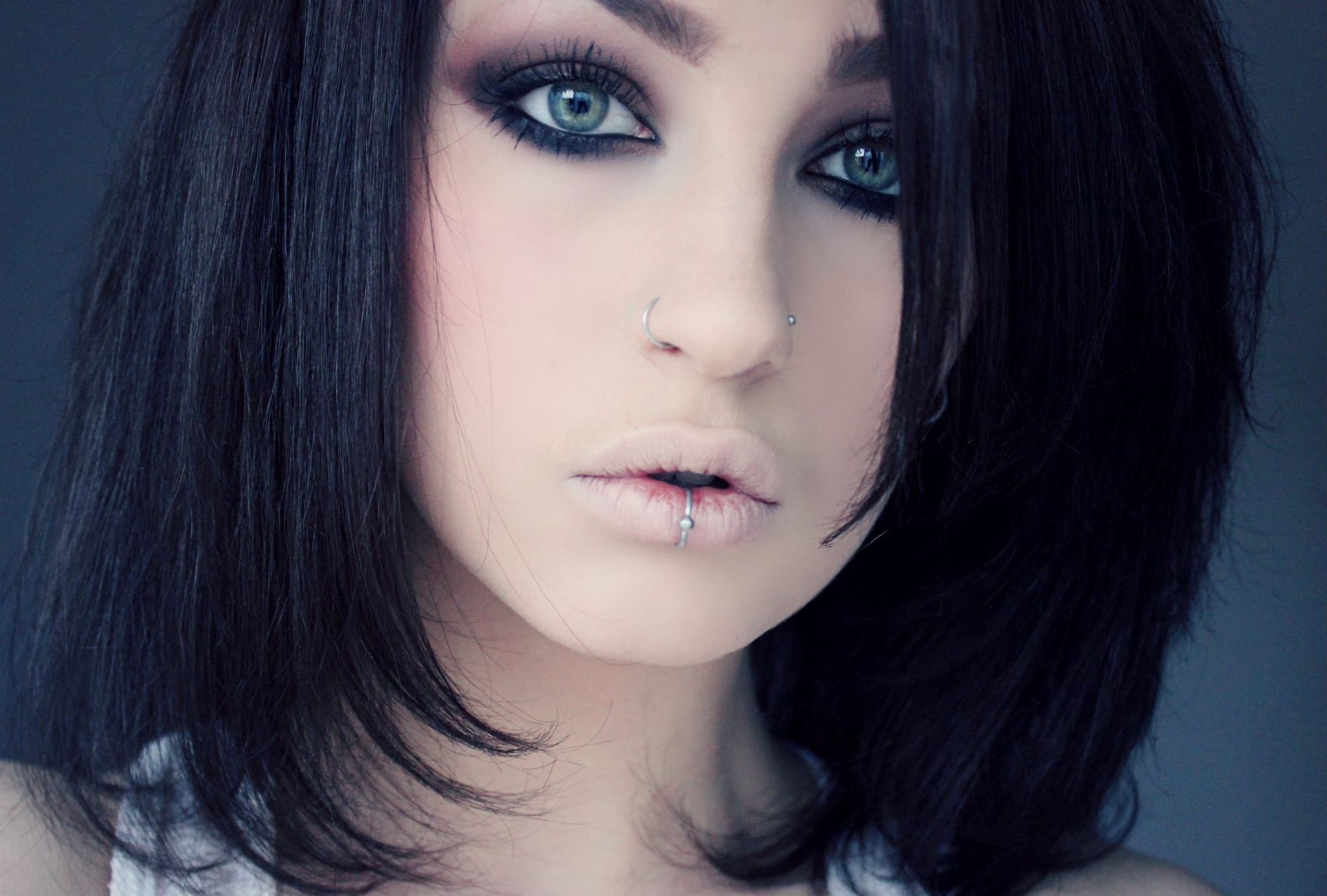 lolina green, nose rings, 1080P, portrait, face, pierced lip, Niky Von Macabre, model, women, BloodViktoria, HD Wallpaper
