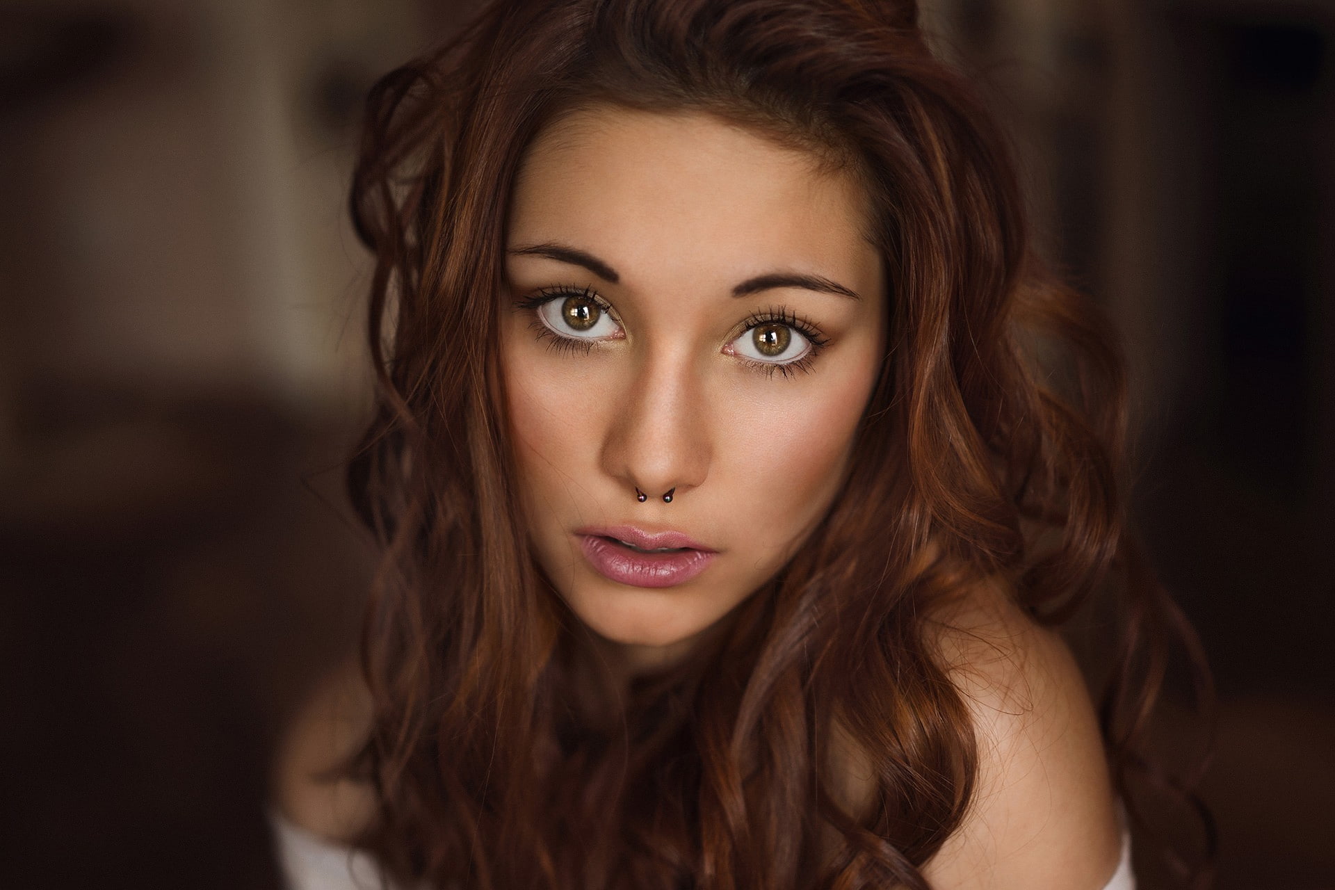 portrait, nose rings, face, redhead, model, 1080P, women, Victoria Ryzhevolosaya, HD Wallpaper