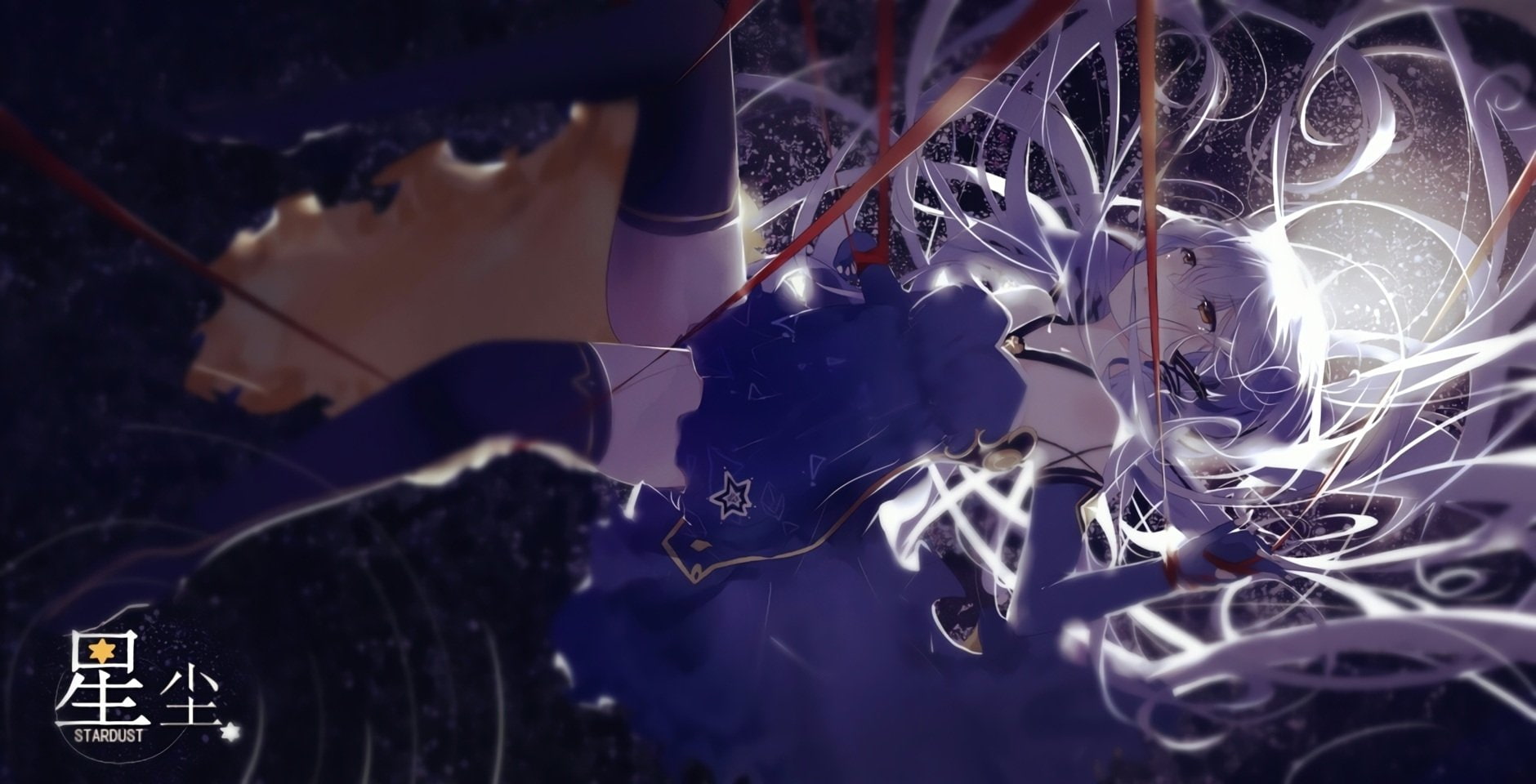 Ribbon, White Hair, Stardust (Vocaloid), Vocaloid, Anime, Dress, Yellow Eyes, 720P, Pantyhose, Long Hair, Thigh Highs, HD Wallpaper