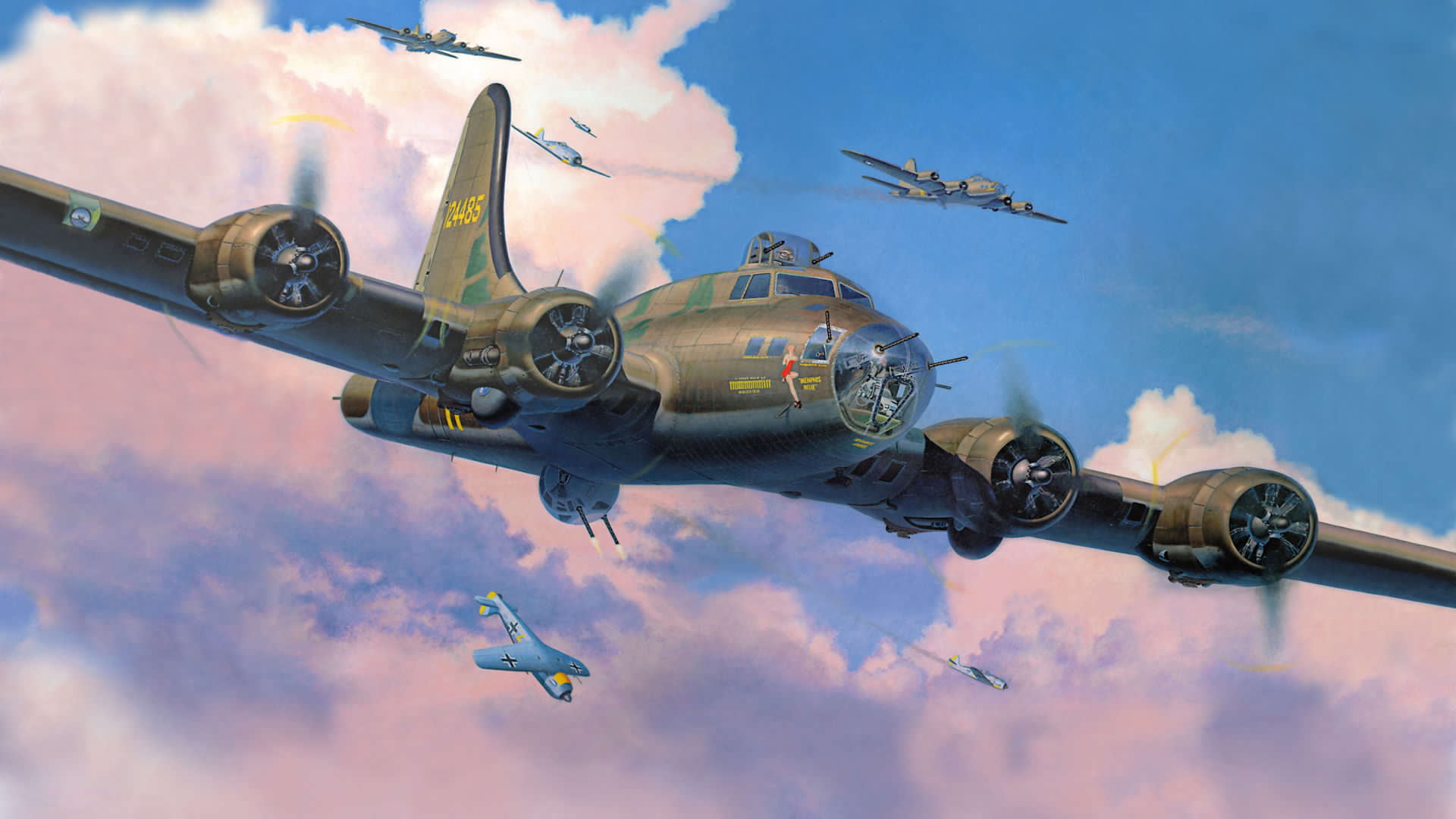 b, transportation, f, military, cloud - sky, bombers, day, army, mid-air, no people, aerospace industry, on the move, outdoors, figure, interception, fw-190, HD Wallpaper