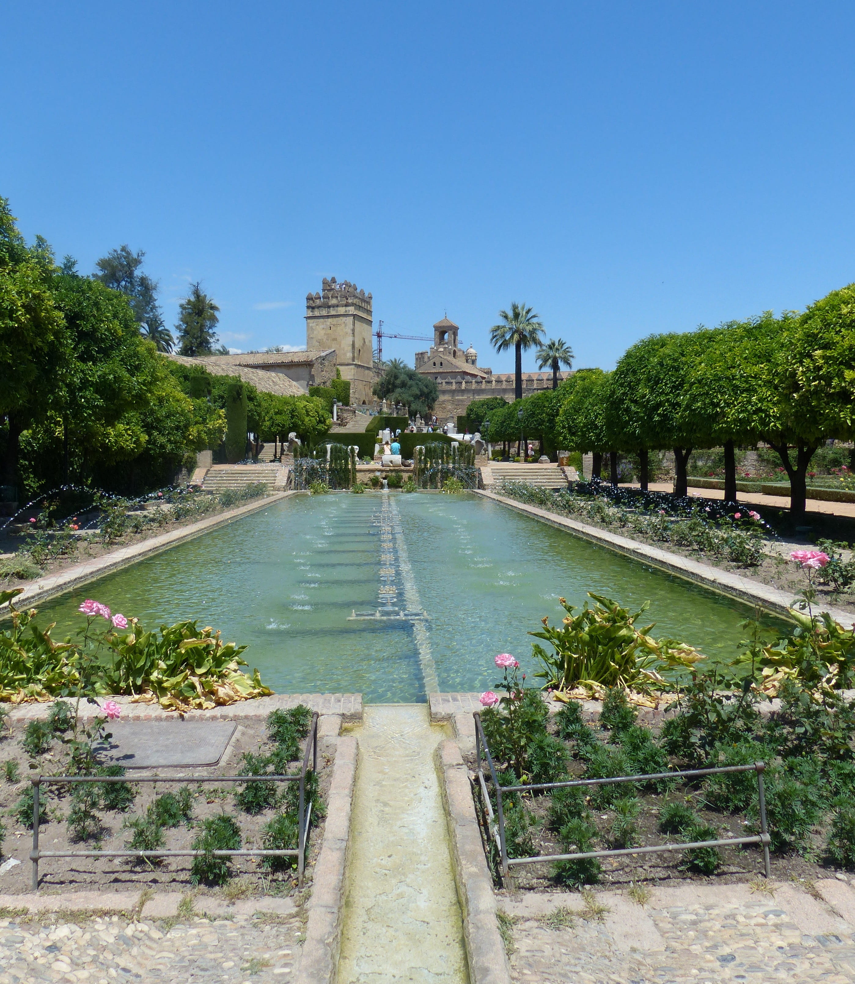 swimming pool, day, ornamental garden, no people, gorgeous, history, blue, nature, reyes, garden, formal garden, water, zar, clear sky, plant, 2K, de, Phone HD Wallpaper