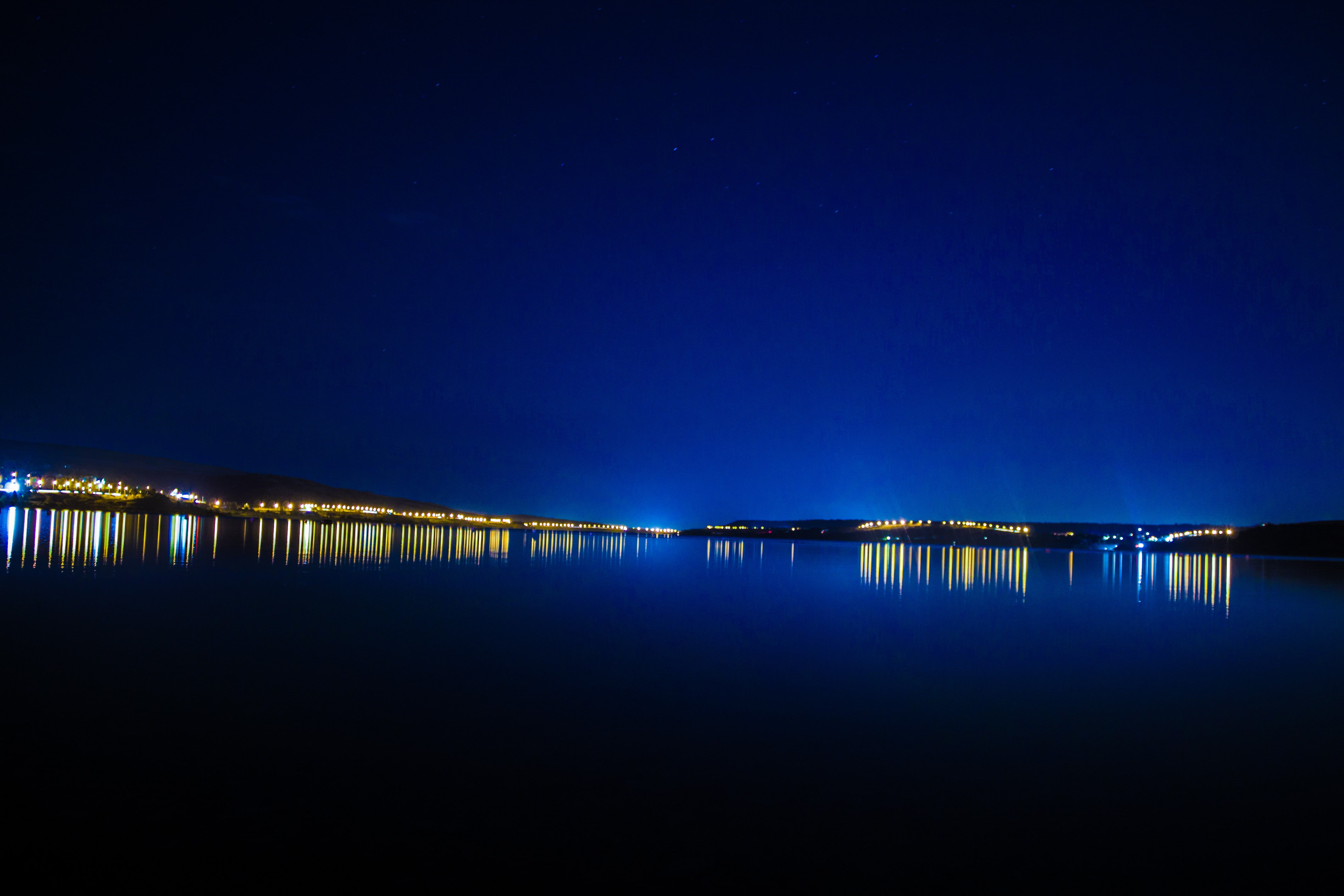 illuminated, night, scenics - nature, tranquility, water, sky, beauty in nature, connection, built structure, Tbilisi, no people, sea, lights, lake, copy space, HD Wallpaper