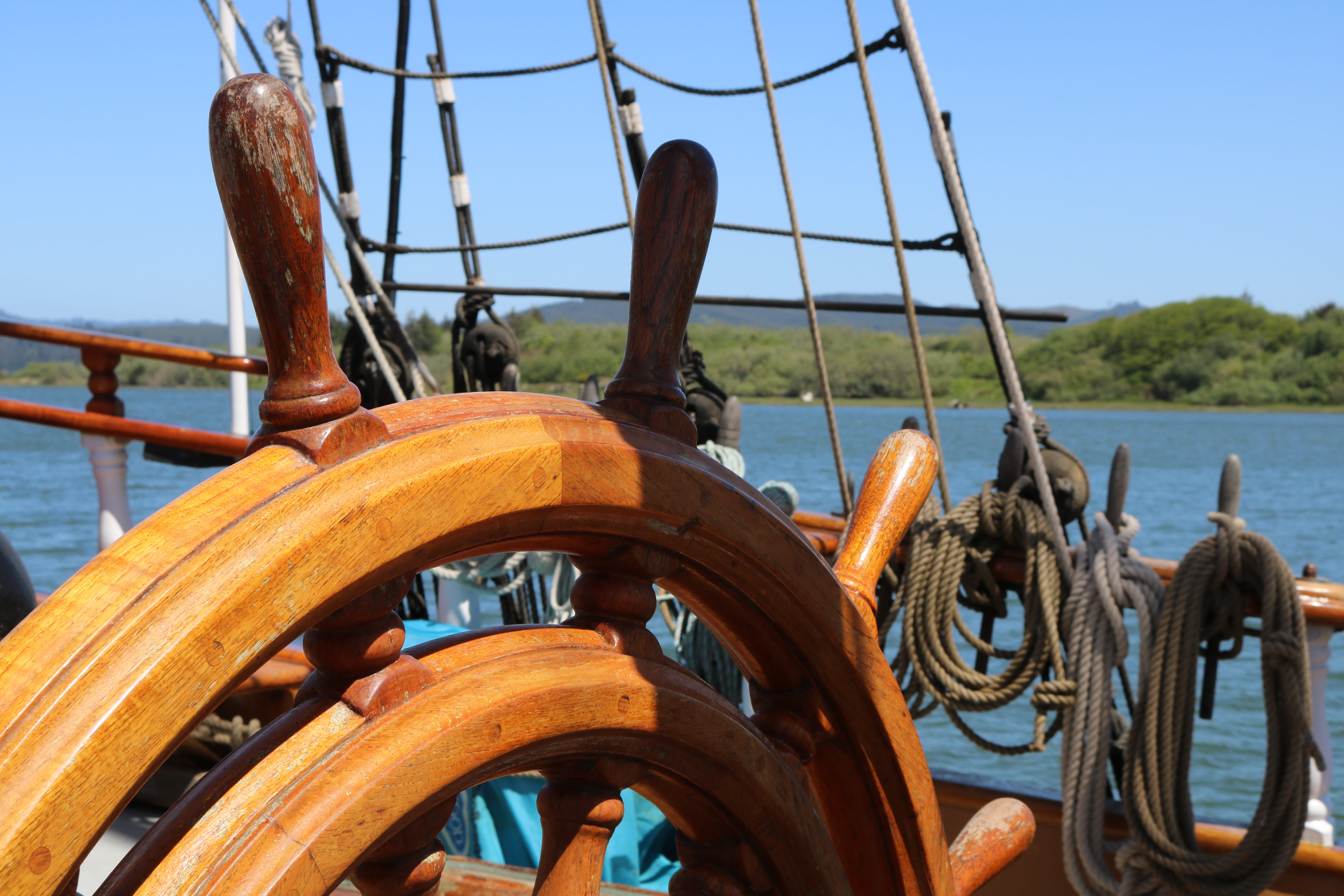 helm, theme park, tire, wood - material, playground, spoke, car wheel, rust, sky, day, 5K, nature, close-up, sea, ship, no people, water, clear sky, gear, HD Wallpaper