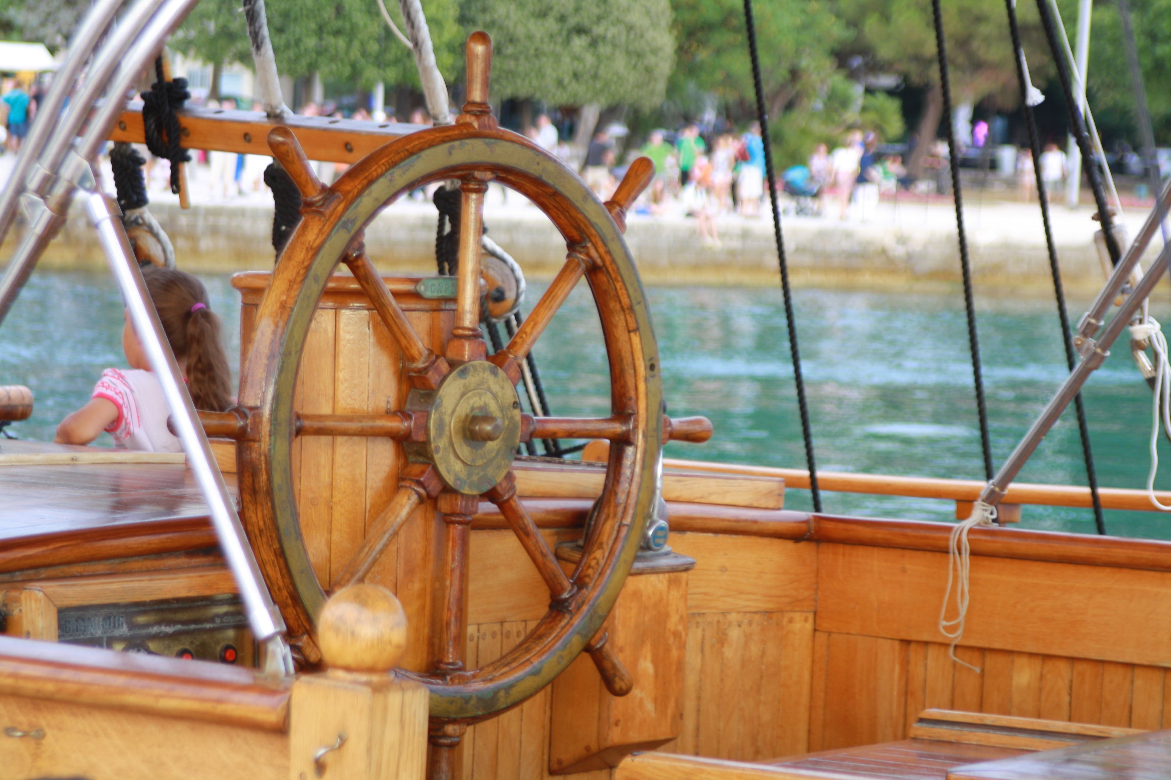 metal, sea, yachting, wheel, water, steering weel, outdoors, mode of transportation, wood - material, travel, no people, nautical vessel, nature, boat, HD Wallpaper
