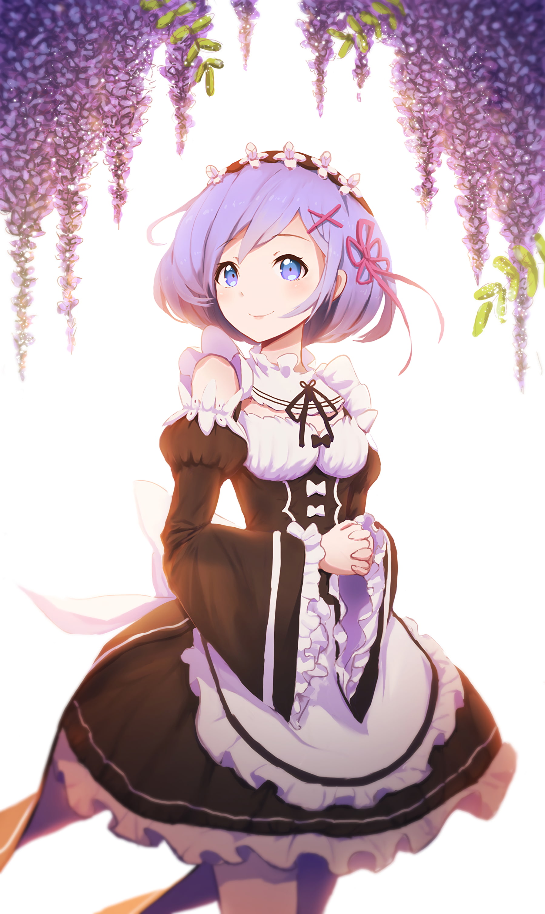 innocence, 2K, representation, blue hair, celebration, waist up, short hair, front view, looking at camera, outdoors, young adult, anime, blue eyes, Rem (Re: Zero), Phone HD Wallpaper
