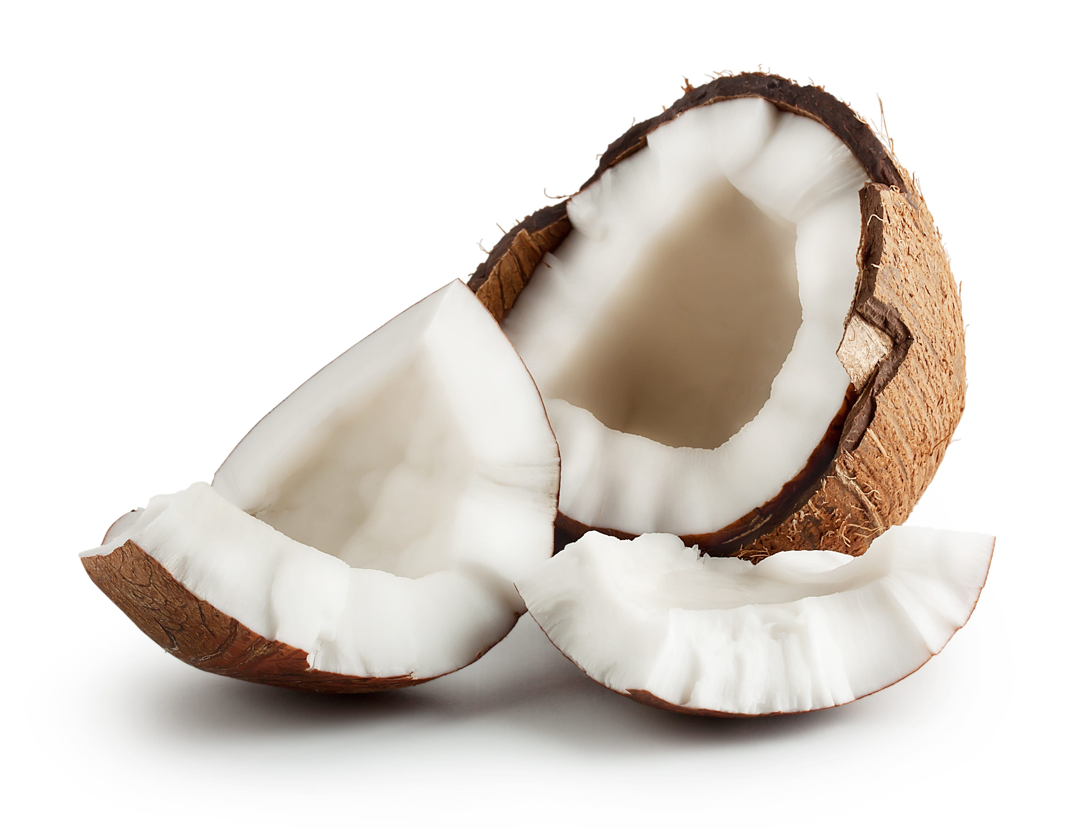 close-up, open, cut out, white background, healthy eating, coconut, party, slice, textured, 2K, studio shot, food and drink, wood - material, several, HD Wallpaper