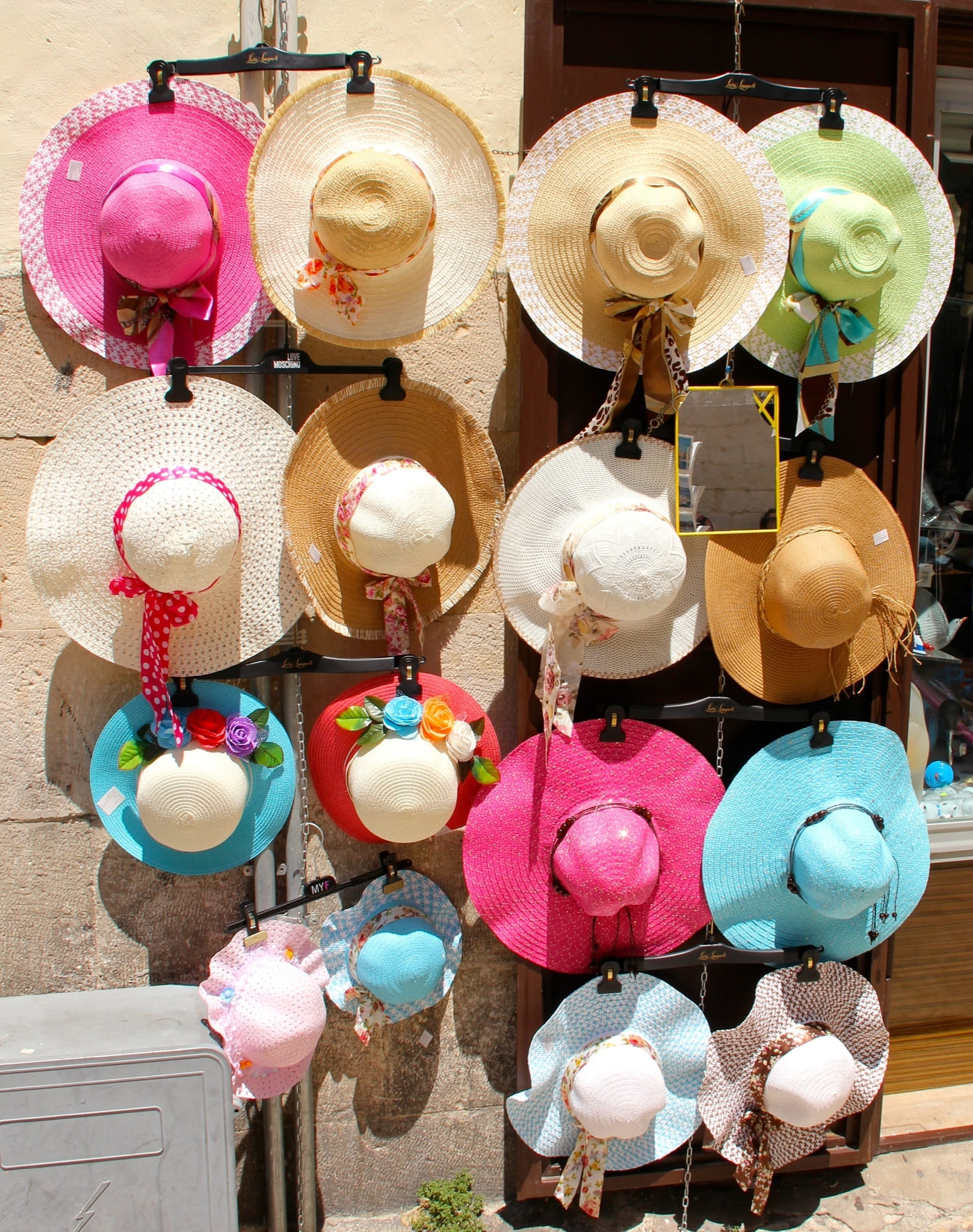 shopping, retail display, sale, no people, cultures, art and craft, multi colored, large group of objects, headwear, hanging, straw hat, arrangement, sun protection, Phone HD Wallpaper