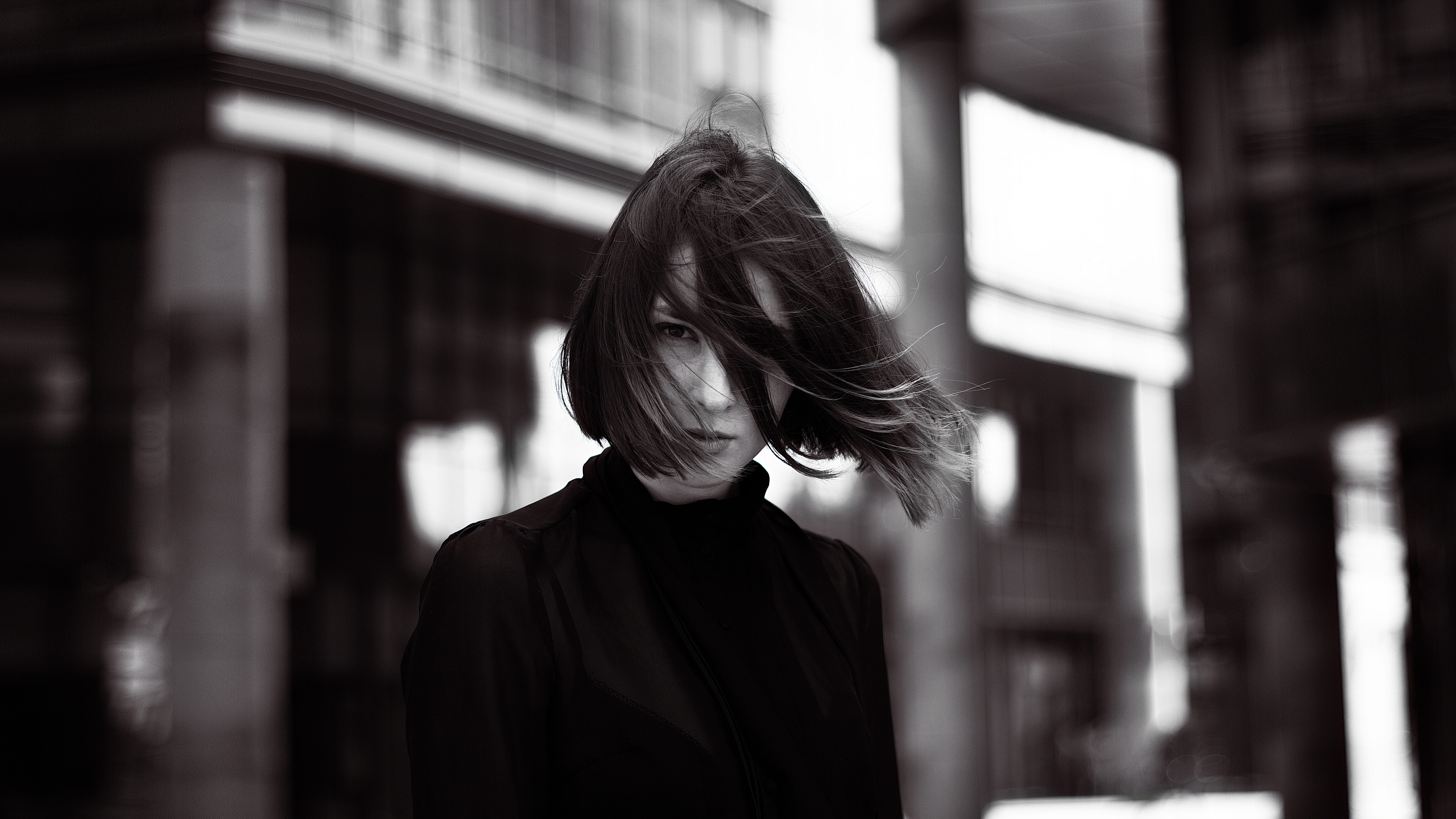 four of a kind, people, hair, gray, beautiful woman, women, portrait, black And White, wearing, photo, one woman only, glamour, turtle-neck, eyes, fashionable girl, HD Wallpaper