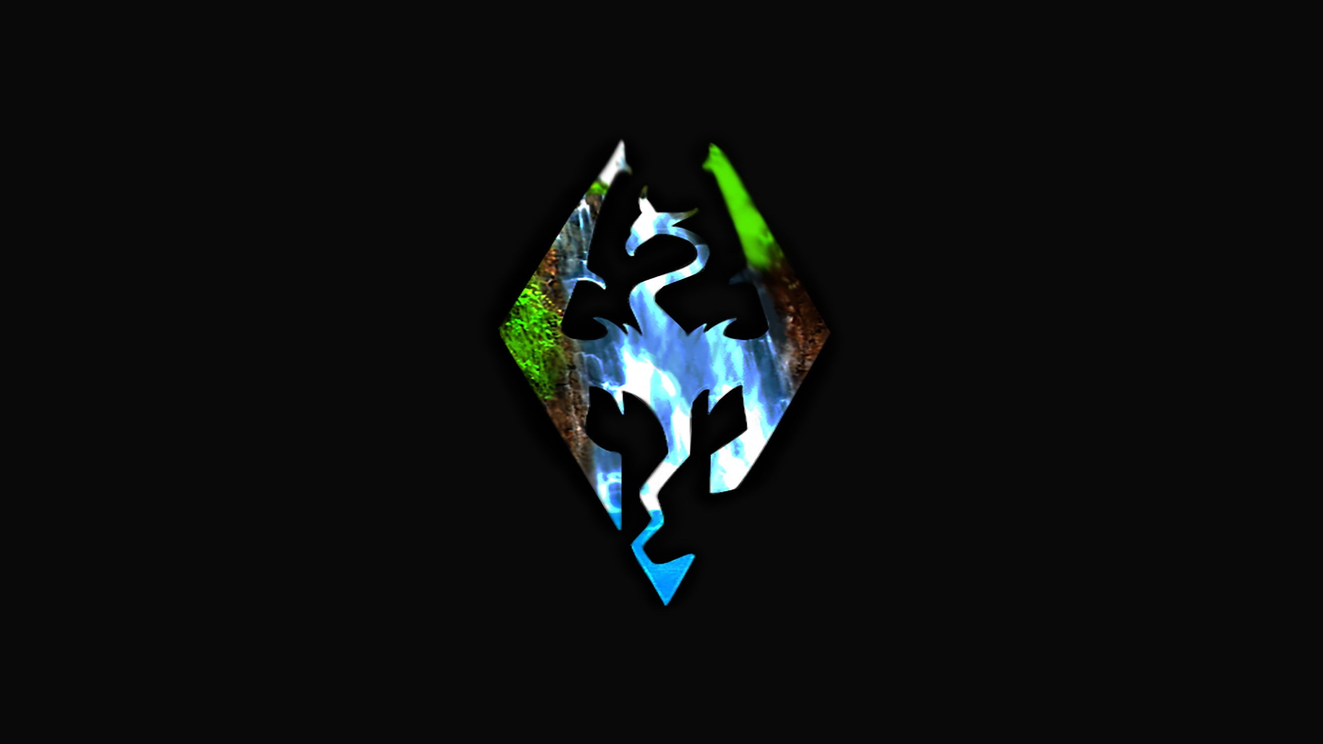 close-up, fire, black background, burning, green color, The Elder Scrolls V: Skyrim, single object, still life, studio shot, logo, shape, nature, blue, HD Wallpaper