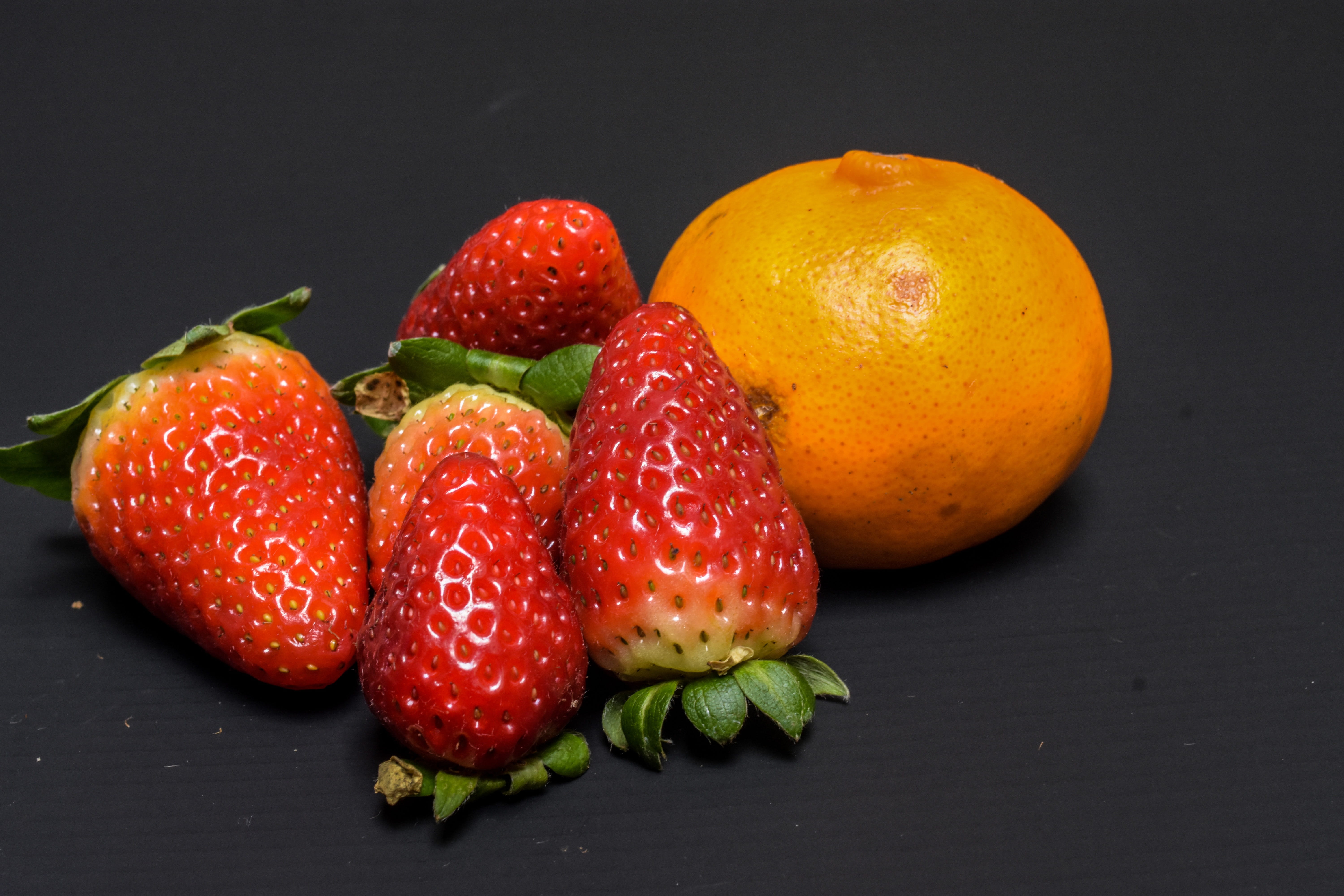 strawberry, studio shot, freshness, no people, close-up, indoors, berry fruit, fruit, healthy eating, wellbeing, ripe, food and drink, 5K, tangerine, still life, HD Wallpaper