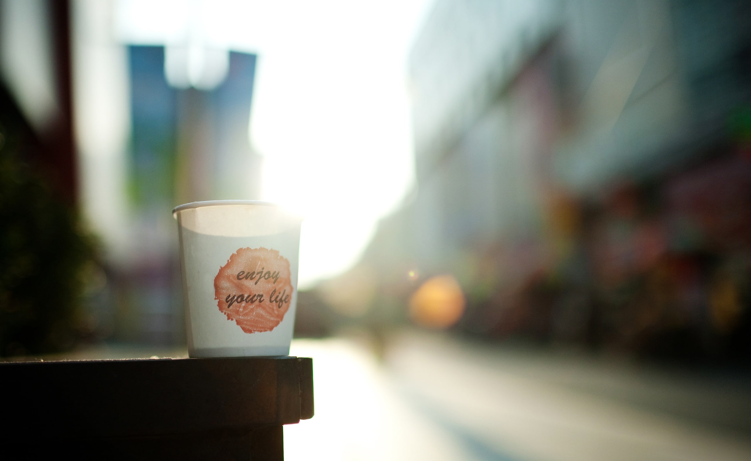 glass, tea cup, cup, outdoors, day, Aero, Enjoy, Your, text, nature, Life, architecture, positive emotion, food and drink, single object, love, coffee cup, HD Wallpaper