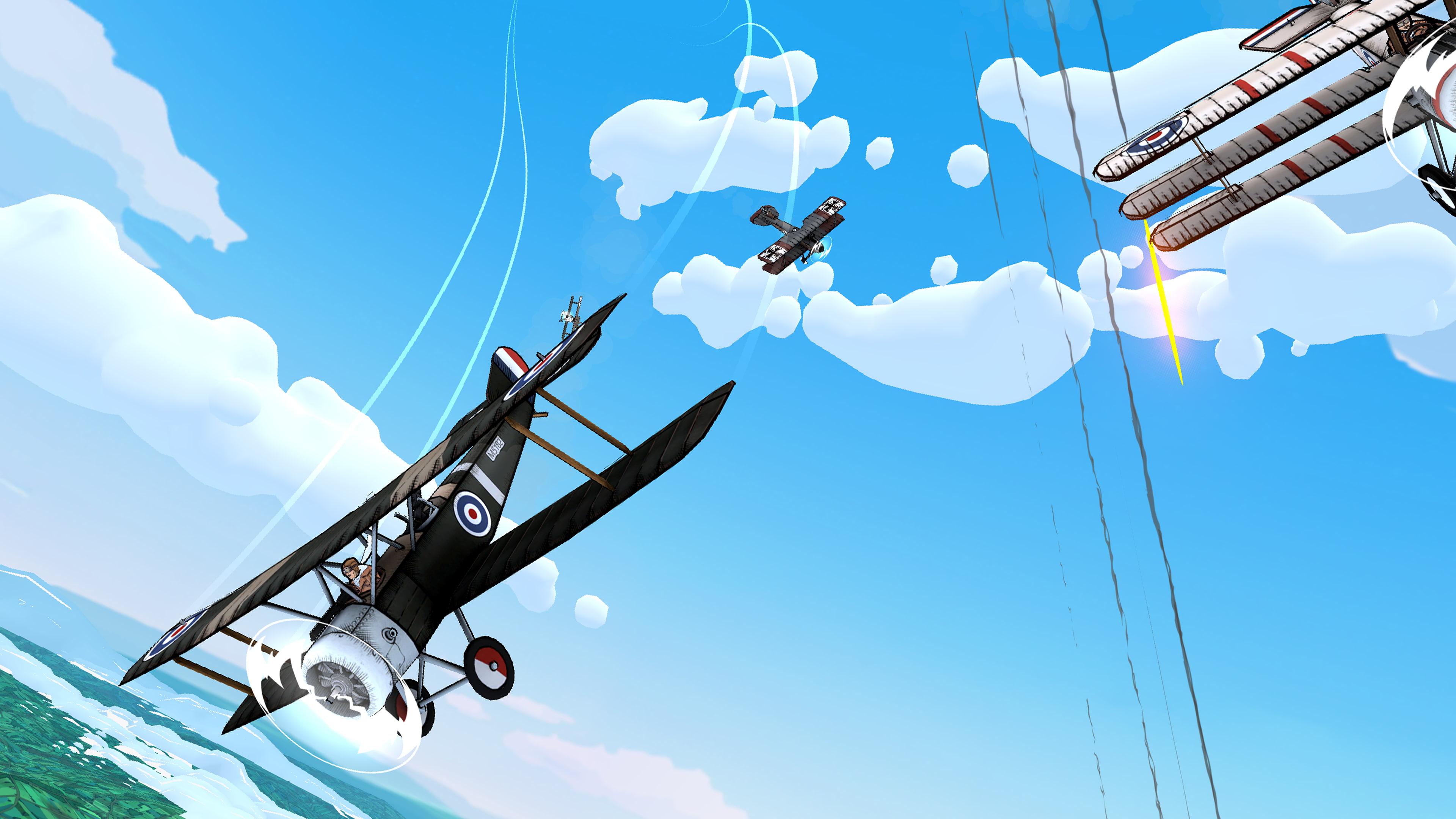 travel, video games, low angle view, motion, airplane, outdoors, sunlight, sign, world war, transportation, 4K, war, sky, Skies of Fury, cloud - sky, mid-air, HD Wallpaper