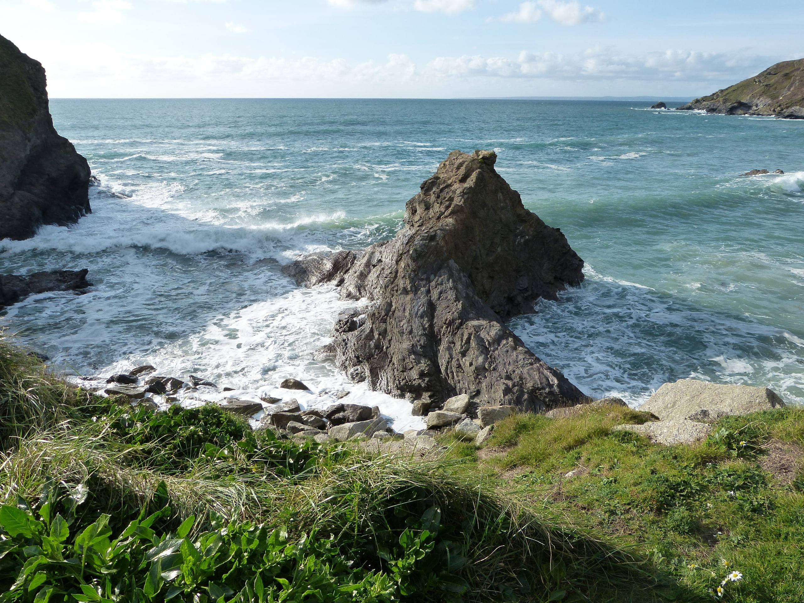 shore, rock, cornwall, day, rocks, outdoors, scenics - nature, sky, beach, sea, water, coastline, rocky coastline, tranquil scene, rock - object, horizon, HD Wallpaper