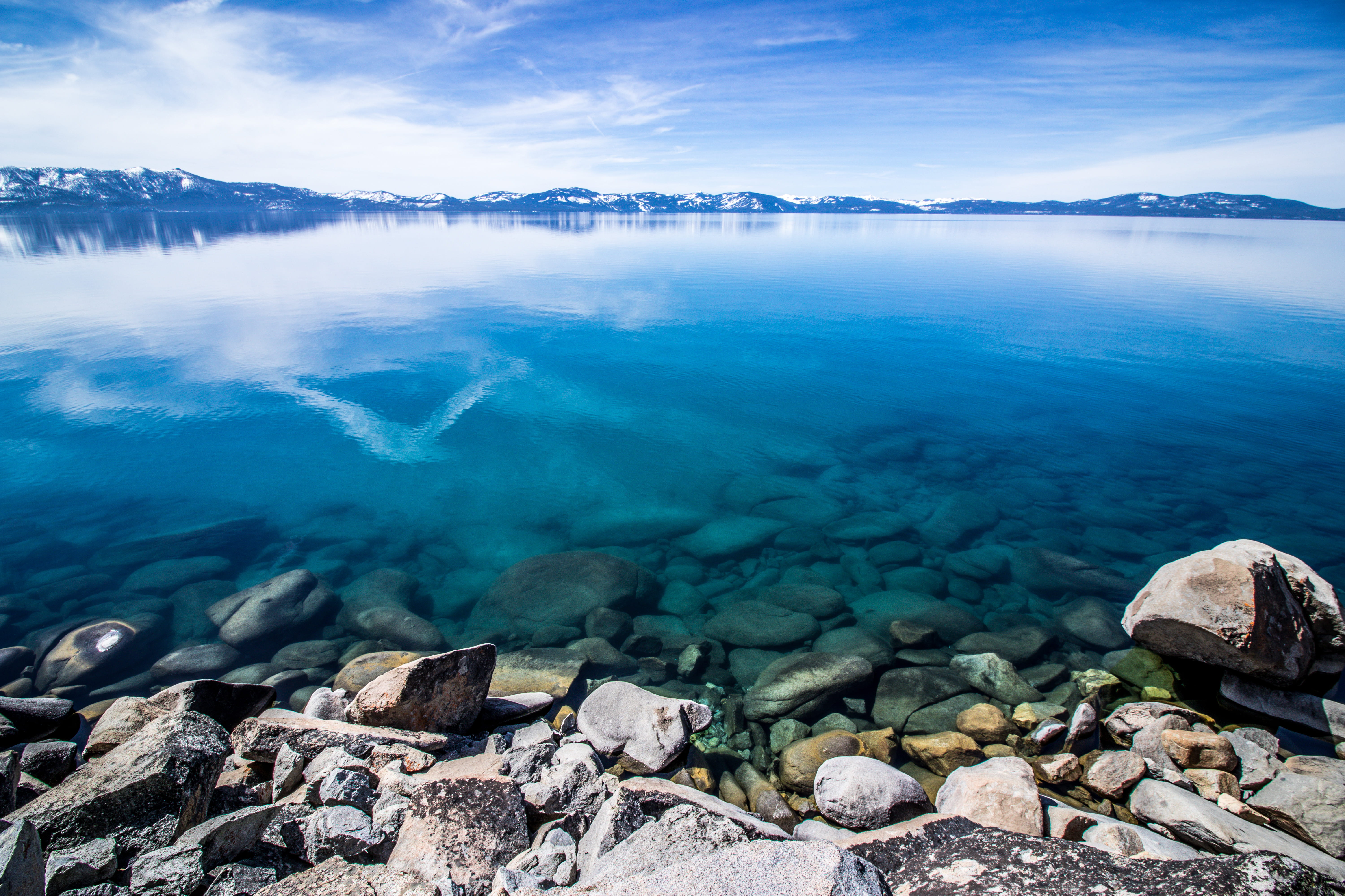 cloud - sky, water, beauty in nature, rock - object, sea, no people, blue, lagoon, sky, lake tahoe, tranquility, rock, lake, united states, rocks, zephyr cove, HD Wallpaper