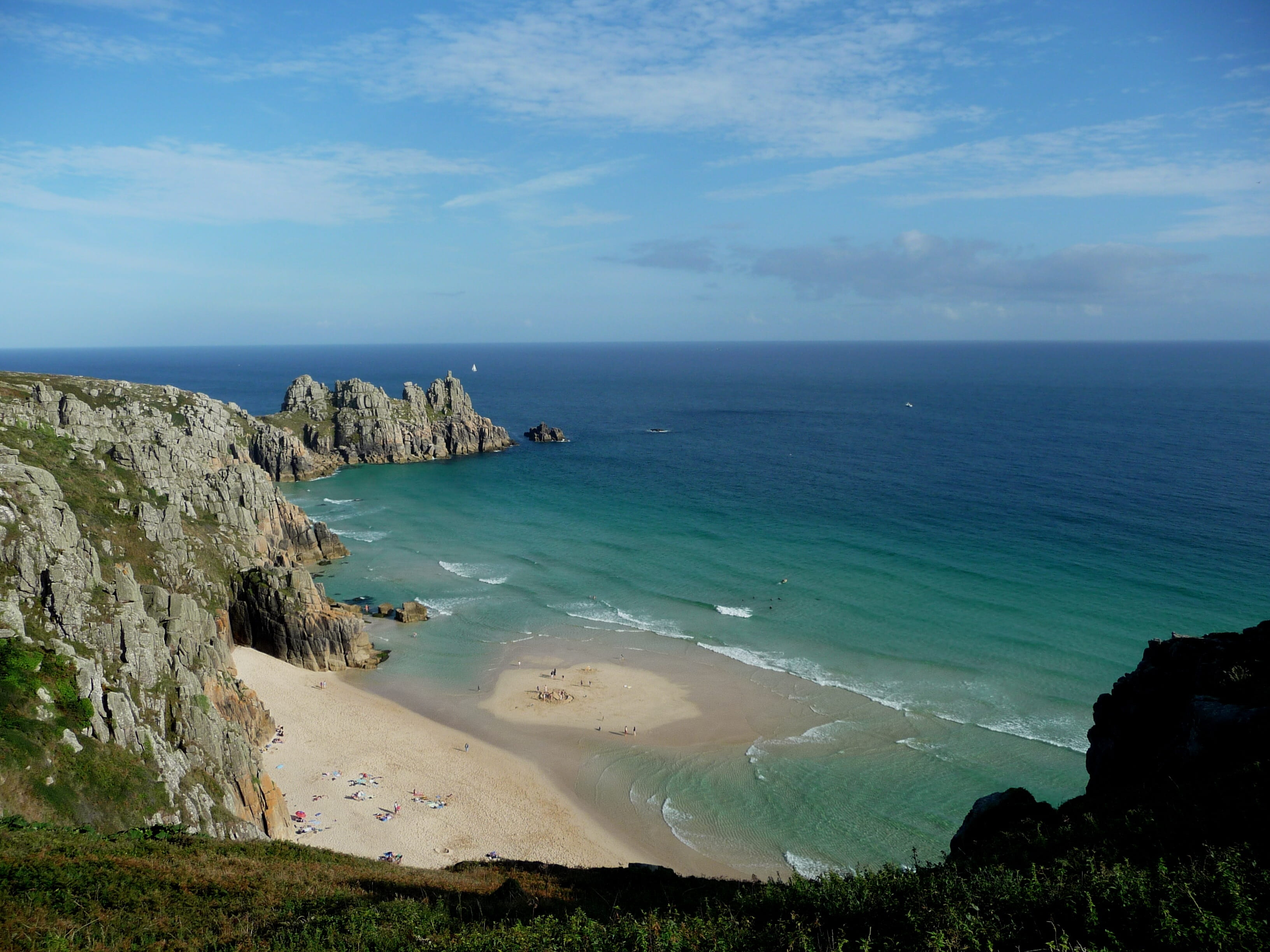 tourist, relaxing, sea, nature, horizon, stack rock, no people, cliff, Cornwall, Uk, scenics - nature, rock, summer, scenics, water, blue, Beach, Treen, HD Wallpaper