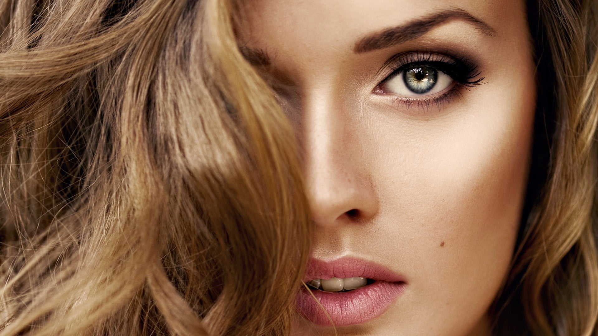lips, women, looking at viewer, clean, beautiful, open mouth, beautiful woman, blond, fashion Model, hair in face, eyes, human Face, woman, body Care, one Woman Only, HD Wallpaper
