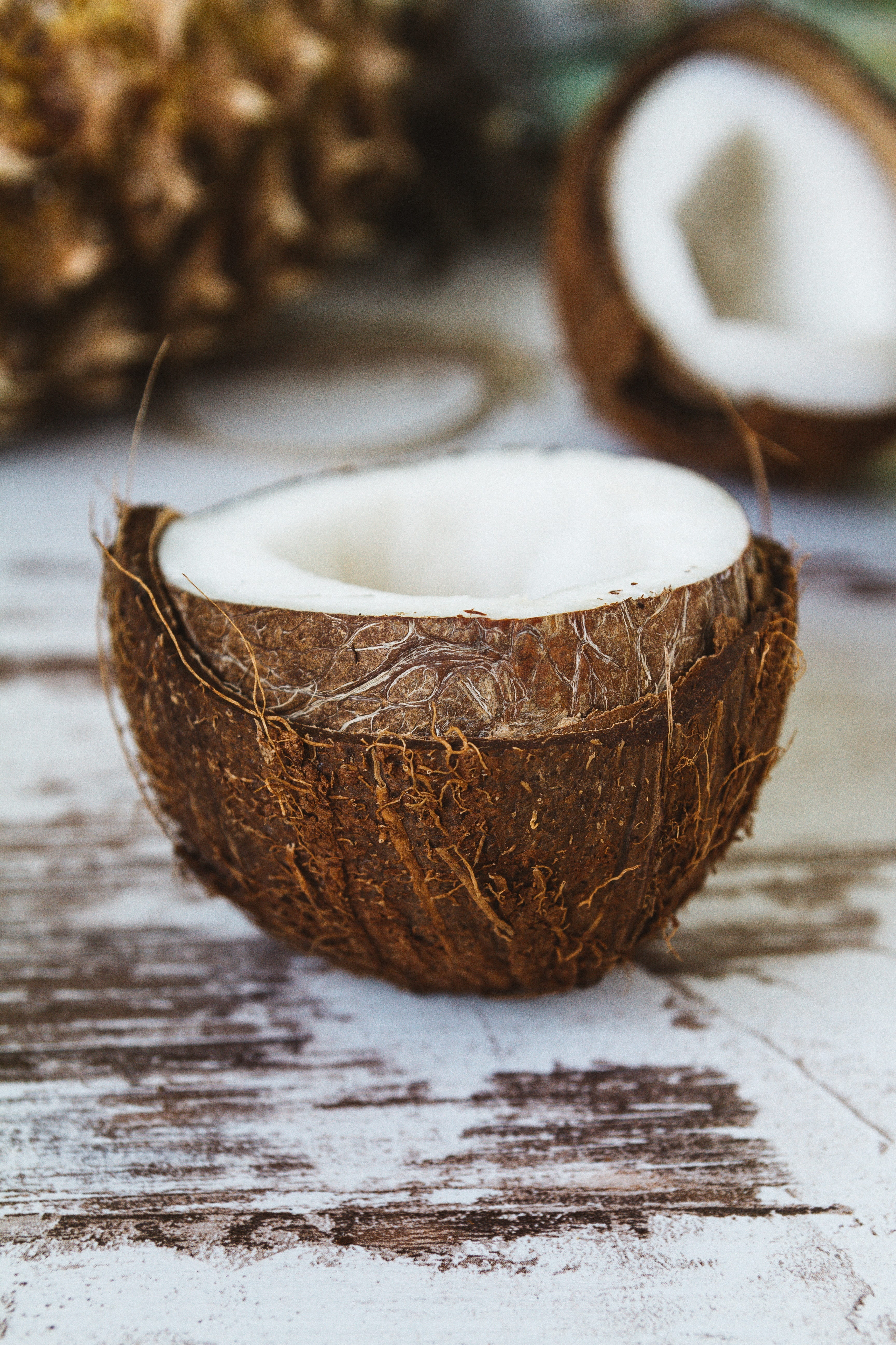 healthy eating, coconut oil, closeup, close-up, fruit, indoors, temptation, sweet food, focus on foreground, photo, food and drink, wood - material, still life, Phone HD Wallpaper