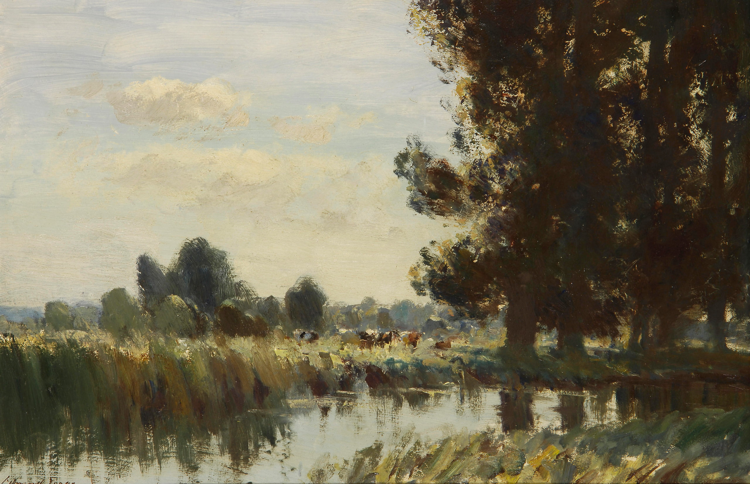 Edward Seago, landscape, The Creek in Suffolk, trees, 2K, nature, picture, HD Wallpaper