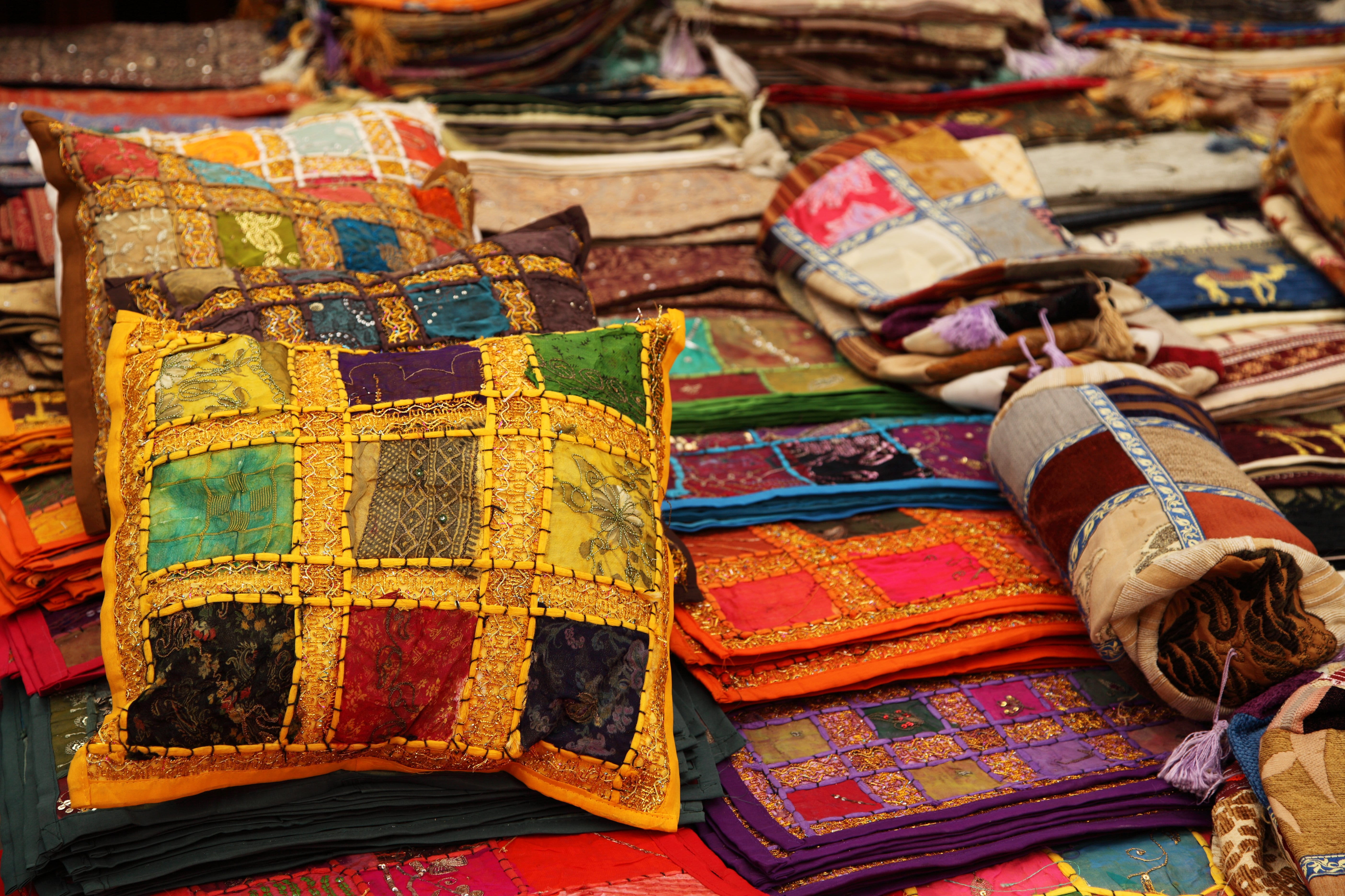 objects, large group of objects, Comfort, craft, retail display, interior, choice, pillow, for sale, mix, decoration, stack, style, 5K, market, business, HD Wallpaper