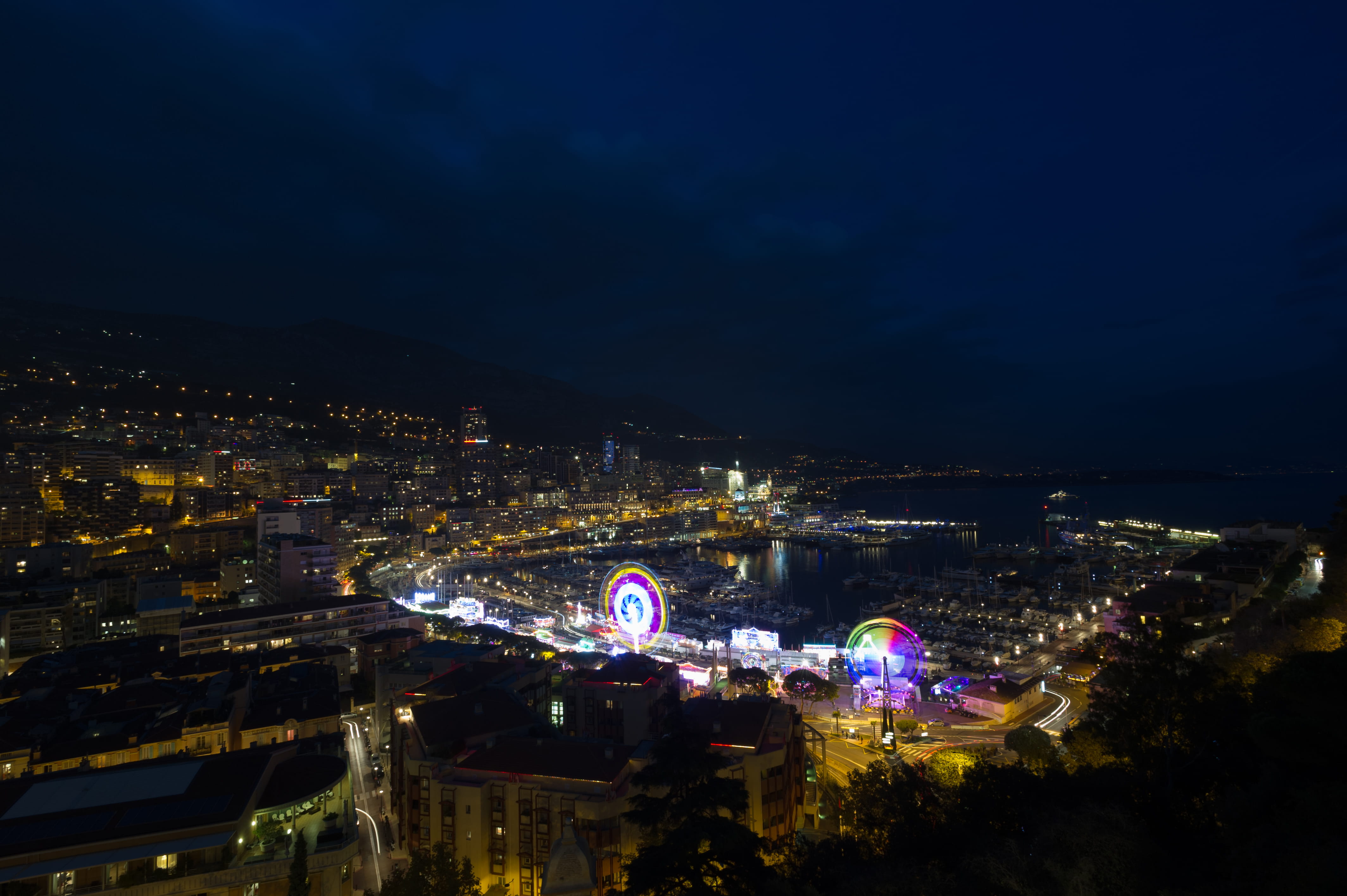 arts culture and entertainment, nature, city, nightlife, building exterior, amusement park, monaco, fairground, glowing, harbour, long exposure, building, HD Wallpaper