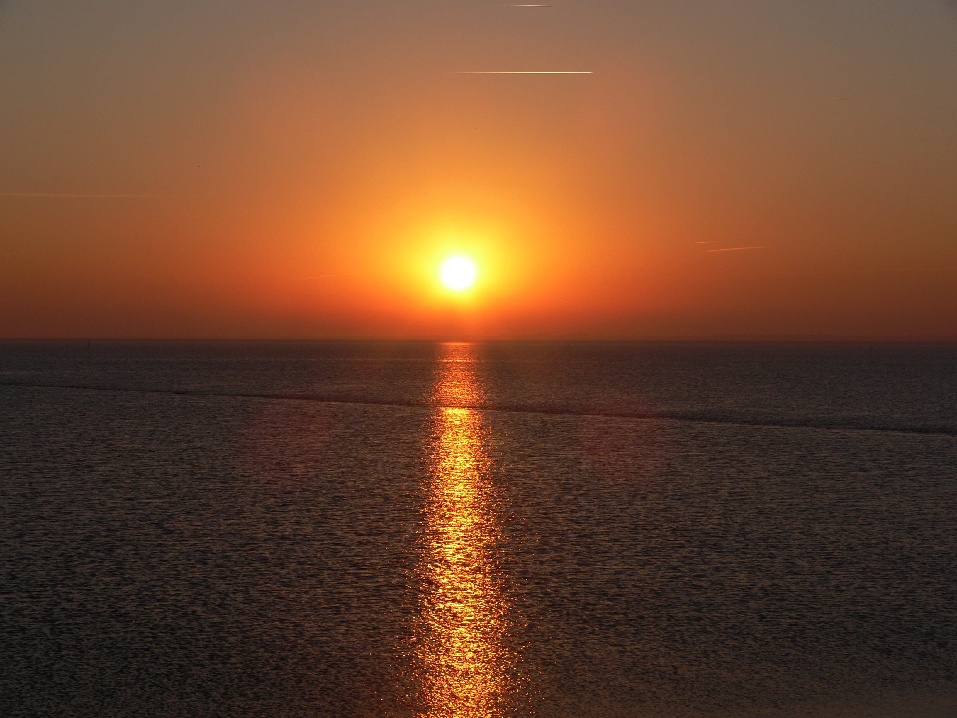 orange color, seascape, water, vitamin, atmospheric, tranquility, abendstimmung, horizon, sun, summer, mood, dune, evening sky, wadden sea, coast, romantic sky, HD Wallpaper