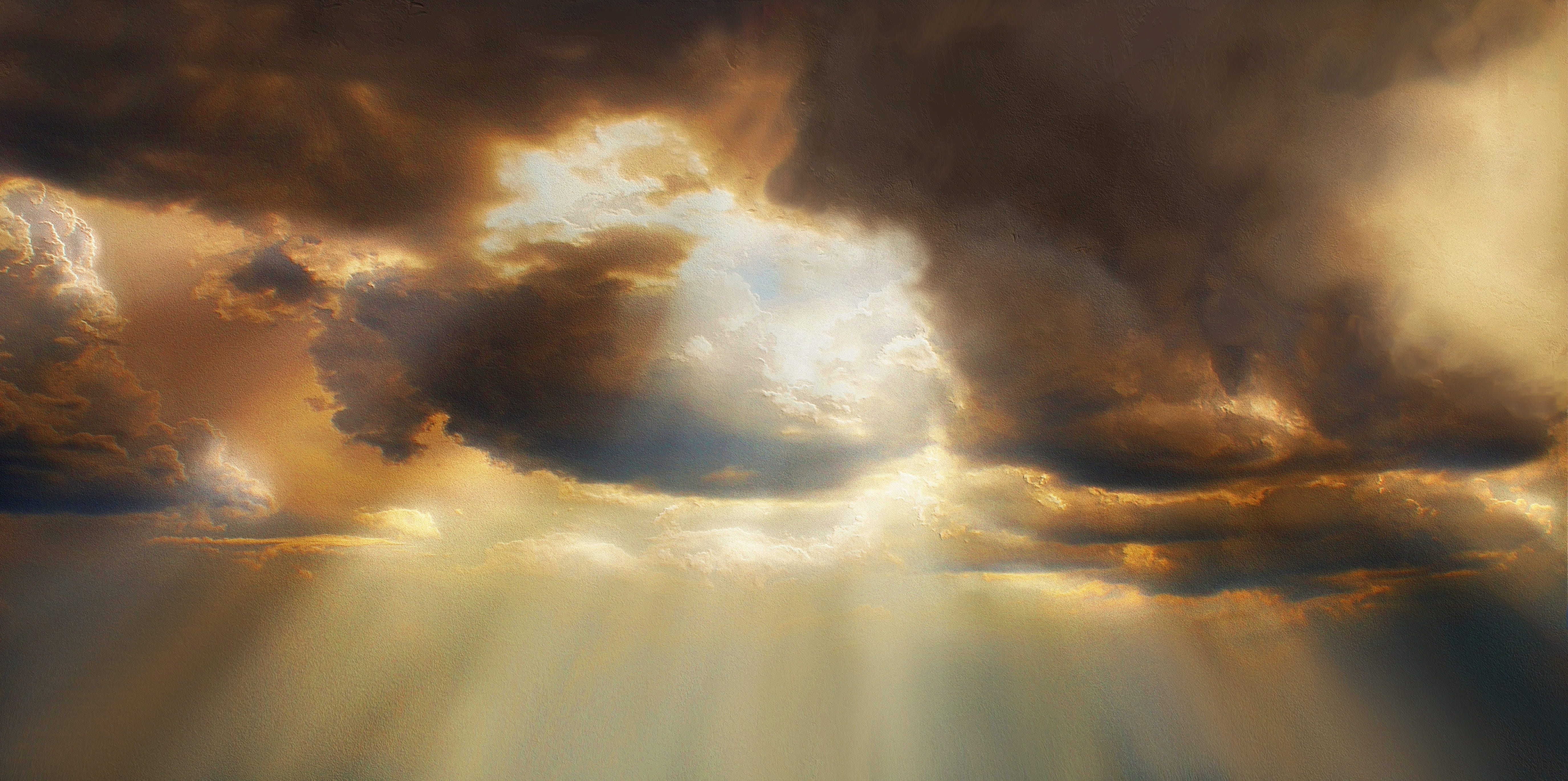 sunlight, image editing, color, idyllic, abstract, pattern, beauty in nature, heaven, yellow, 5K, sunbeam, no people, environment, sky, clouds, photo work, HD Wallpaper