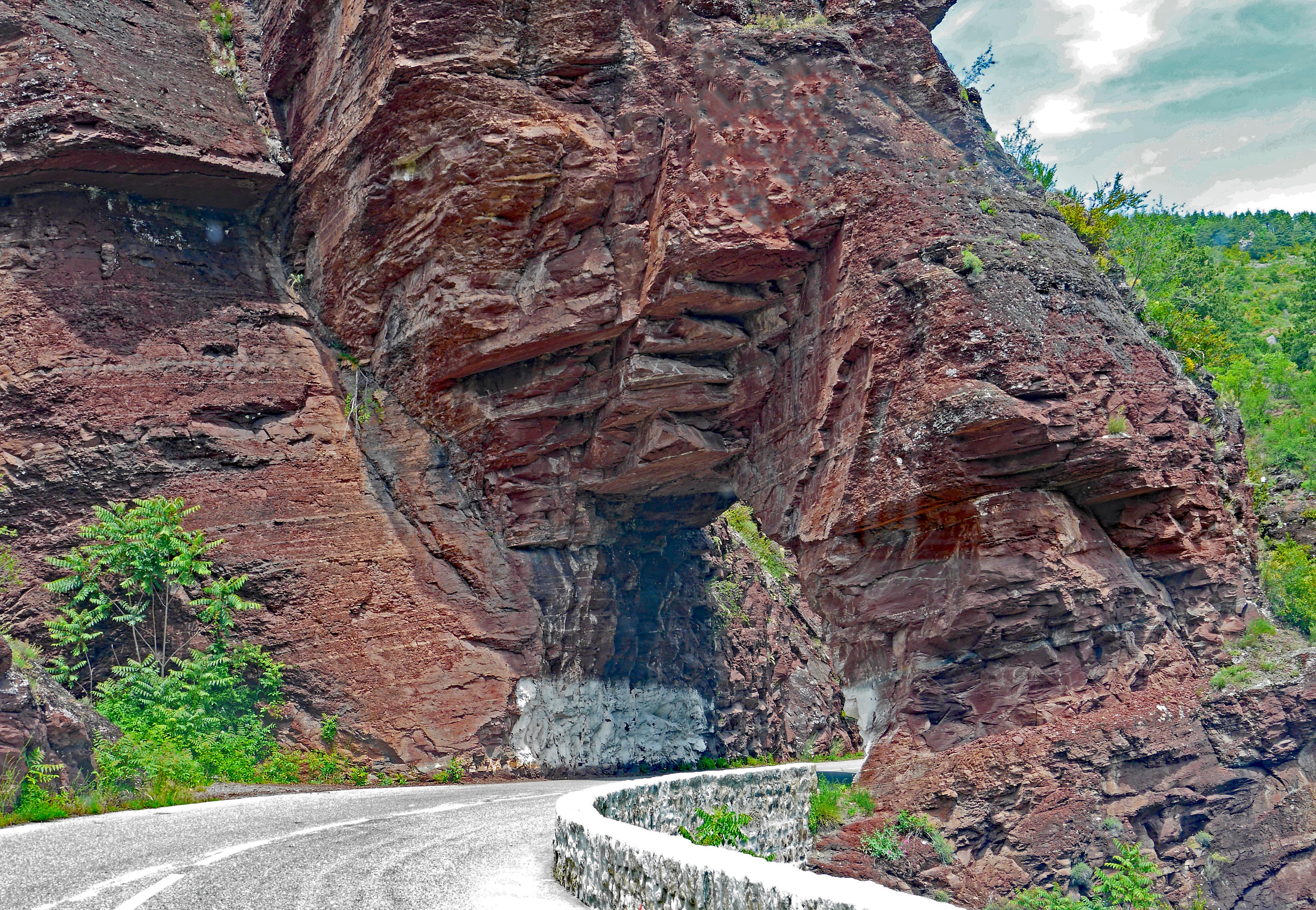 rock, eroded, formation, transportation, south of france, breakthrough, sky, le var, solid, alpine, day, mountain road, nature, red rocks, curves, 2K, HD Wallpaper