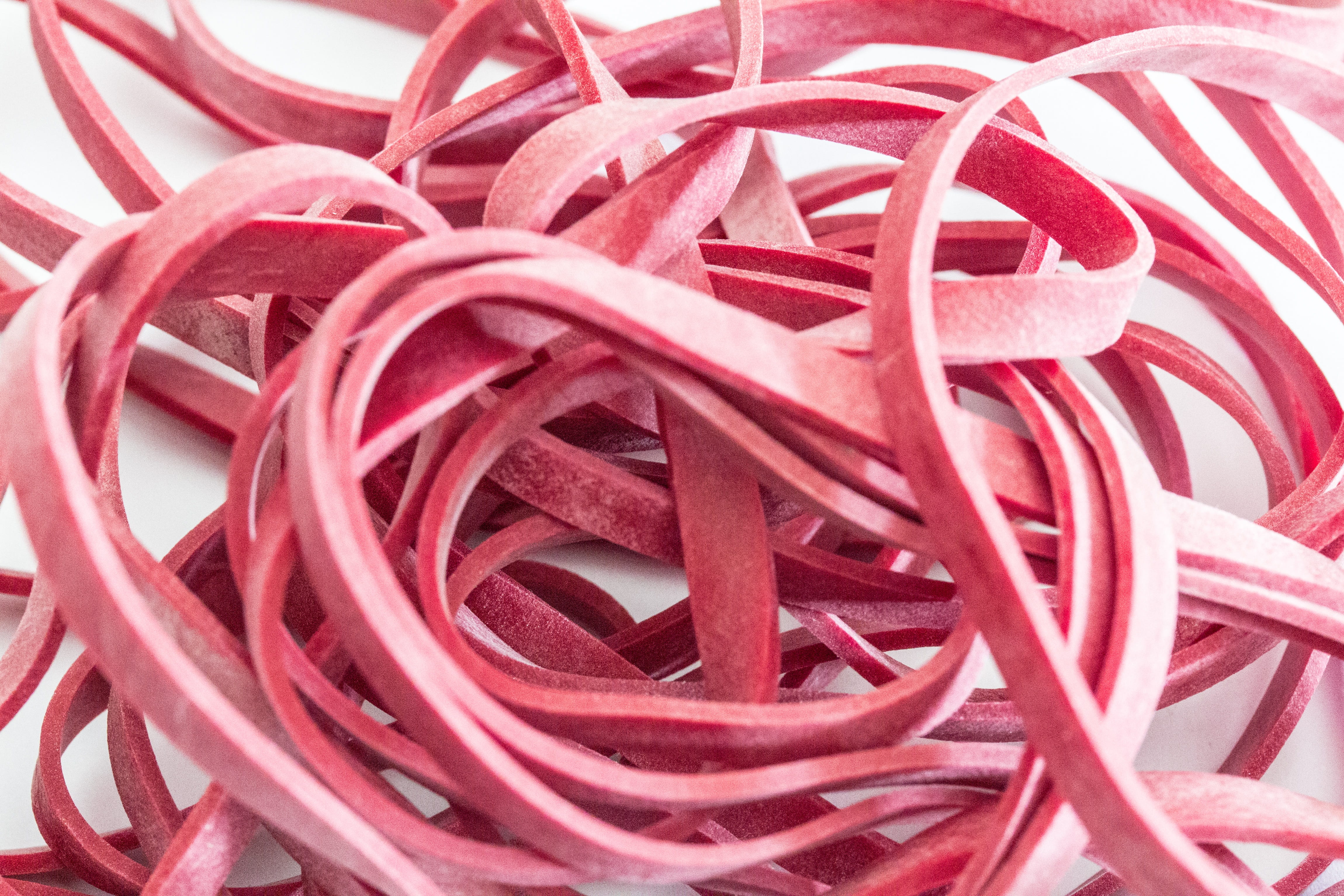 pink color, still life, office supplies, stretchable, about, indoors, large group of objects, no people, keep together, heap, 4K, red, rings, office, man made object, HD Wallpaper